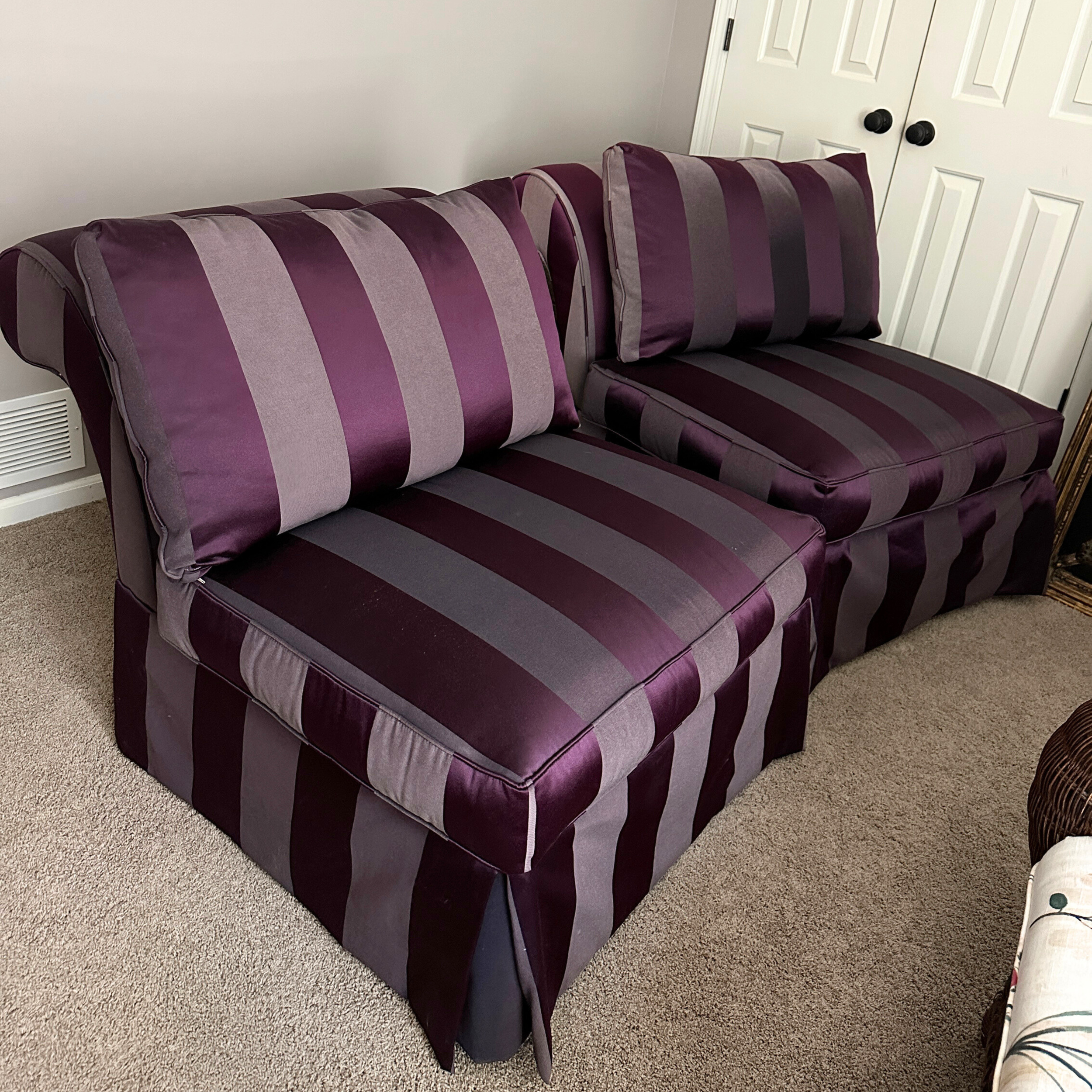 Pair of Purple Striped Slipper Chairs