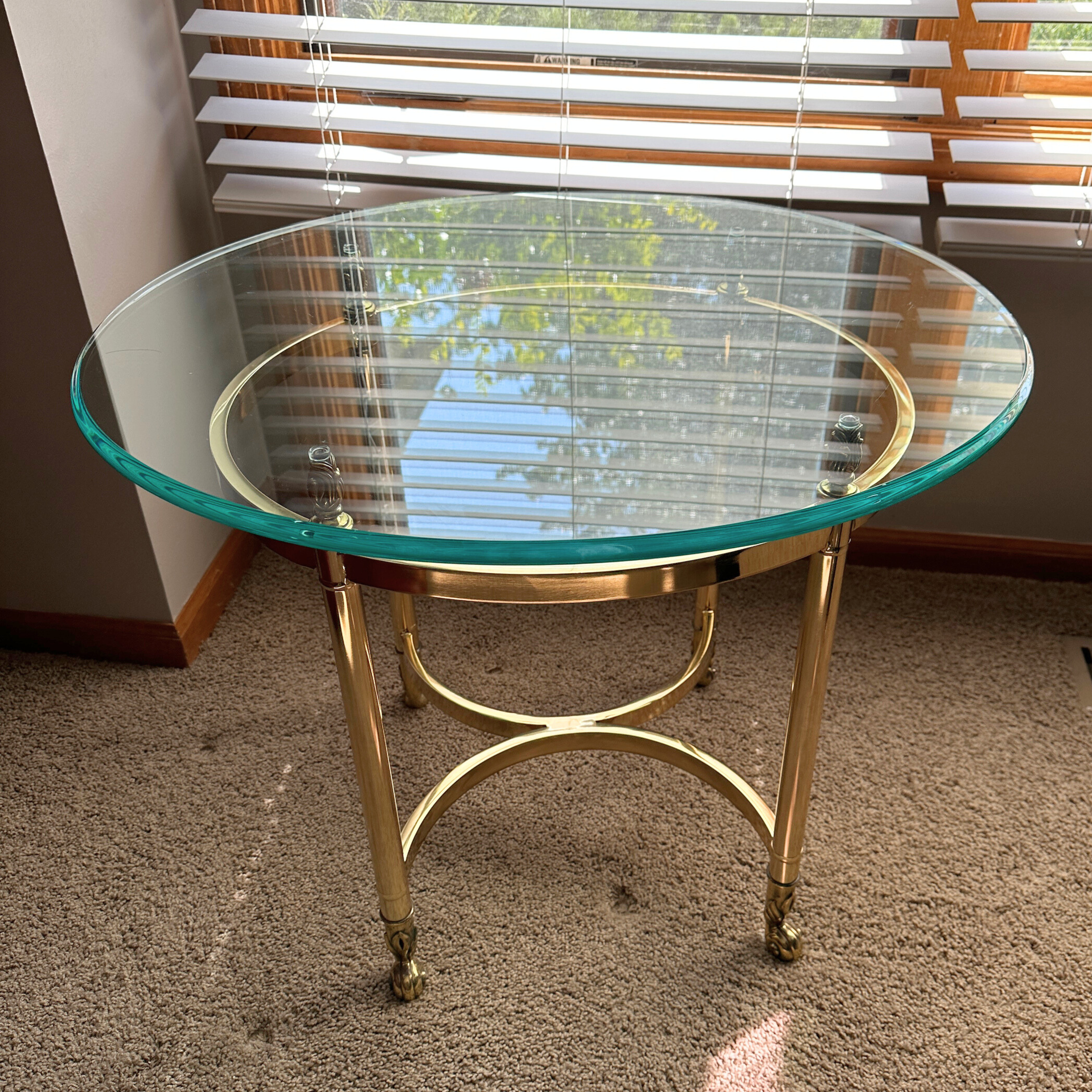 Regency Style Oval Glass and Brass Side Table