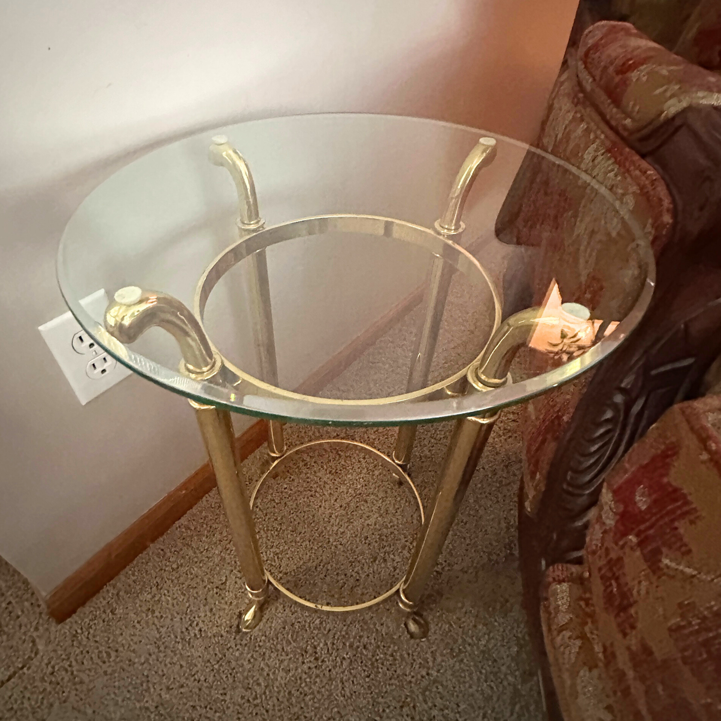 Regency Style Small Round Glass and Brass Side Table