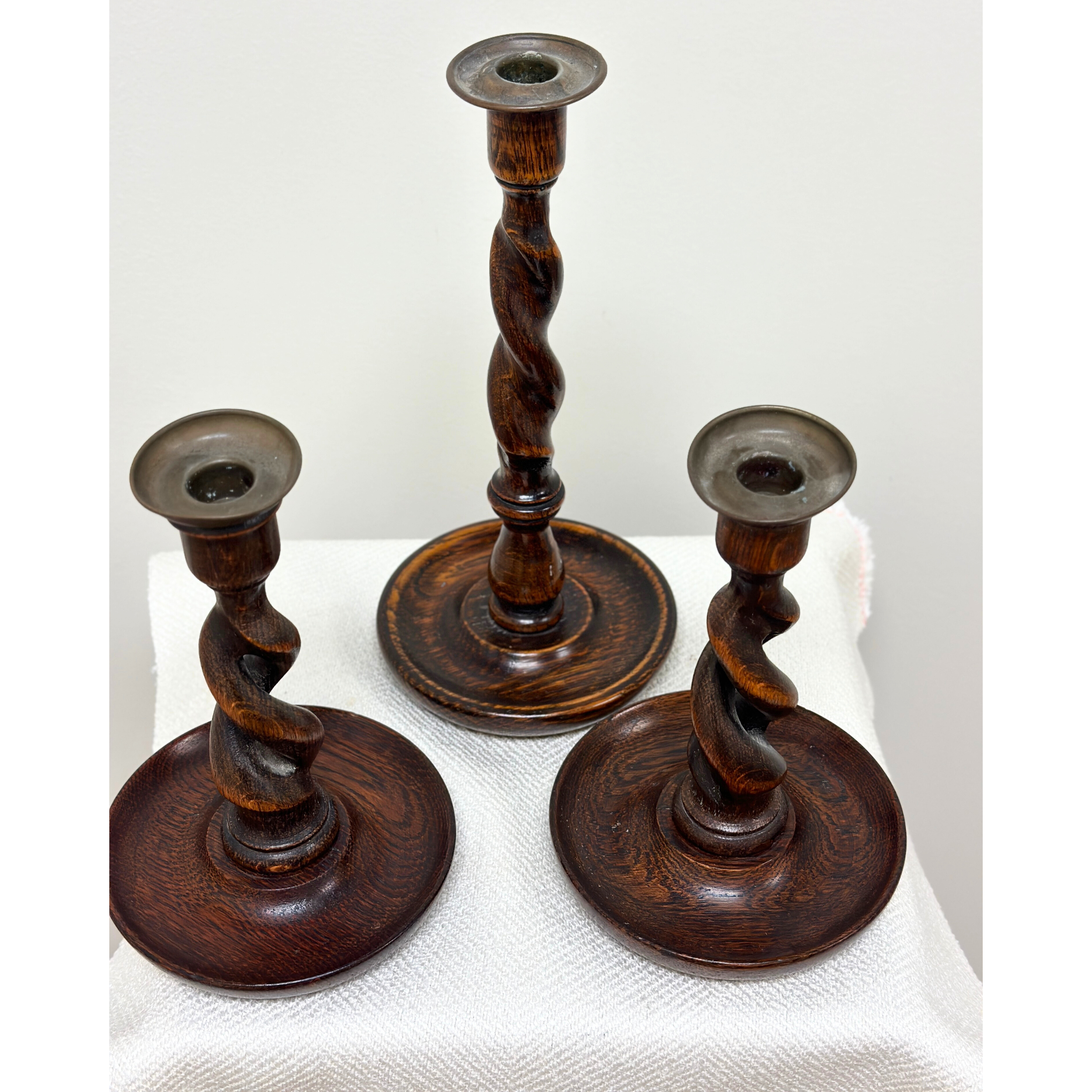 19th Century English Oak Candlestick Holders, Set of 3