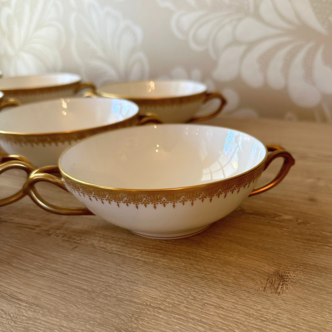 D &amp; C France Limoges NY Tea Cups with Gold Trim, set of 9
