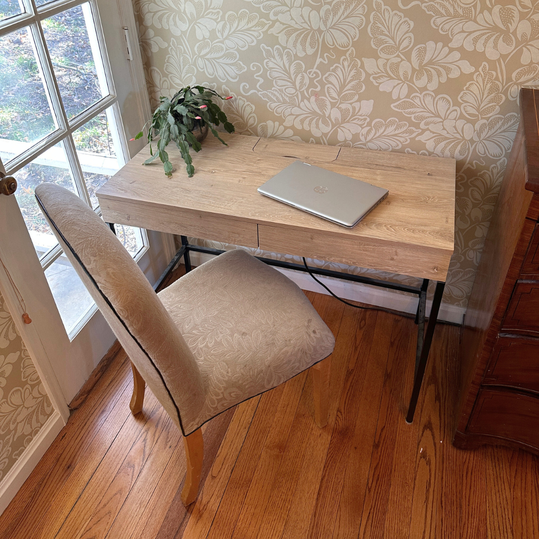 'Loring' Wood Writing Desk with Drawers and Charging Station