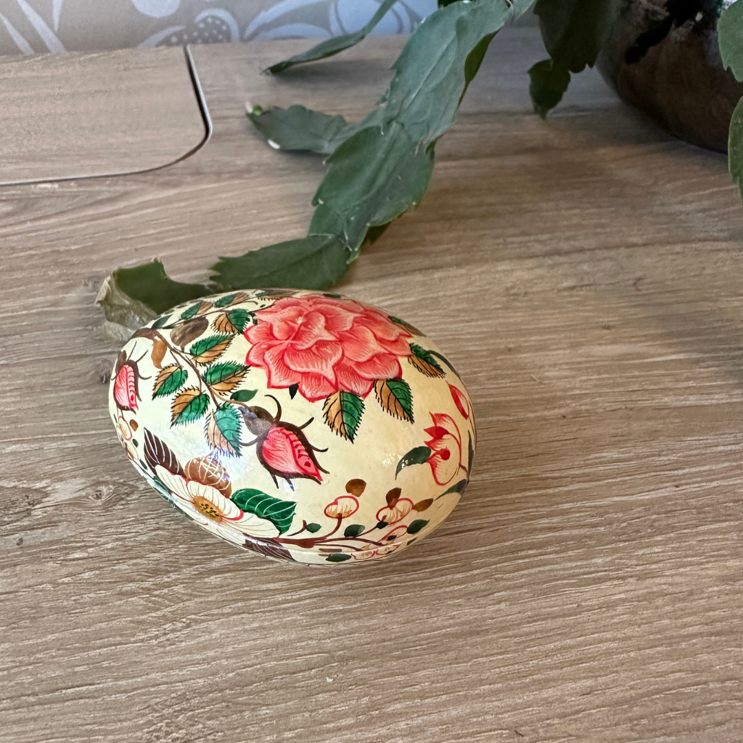 Oval Paper Mache with Rose Painting Trinket Box