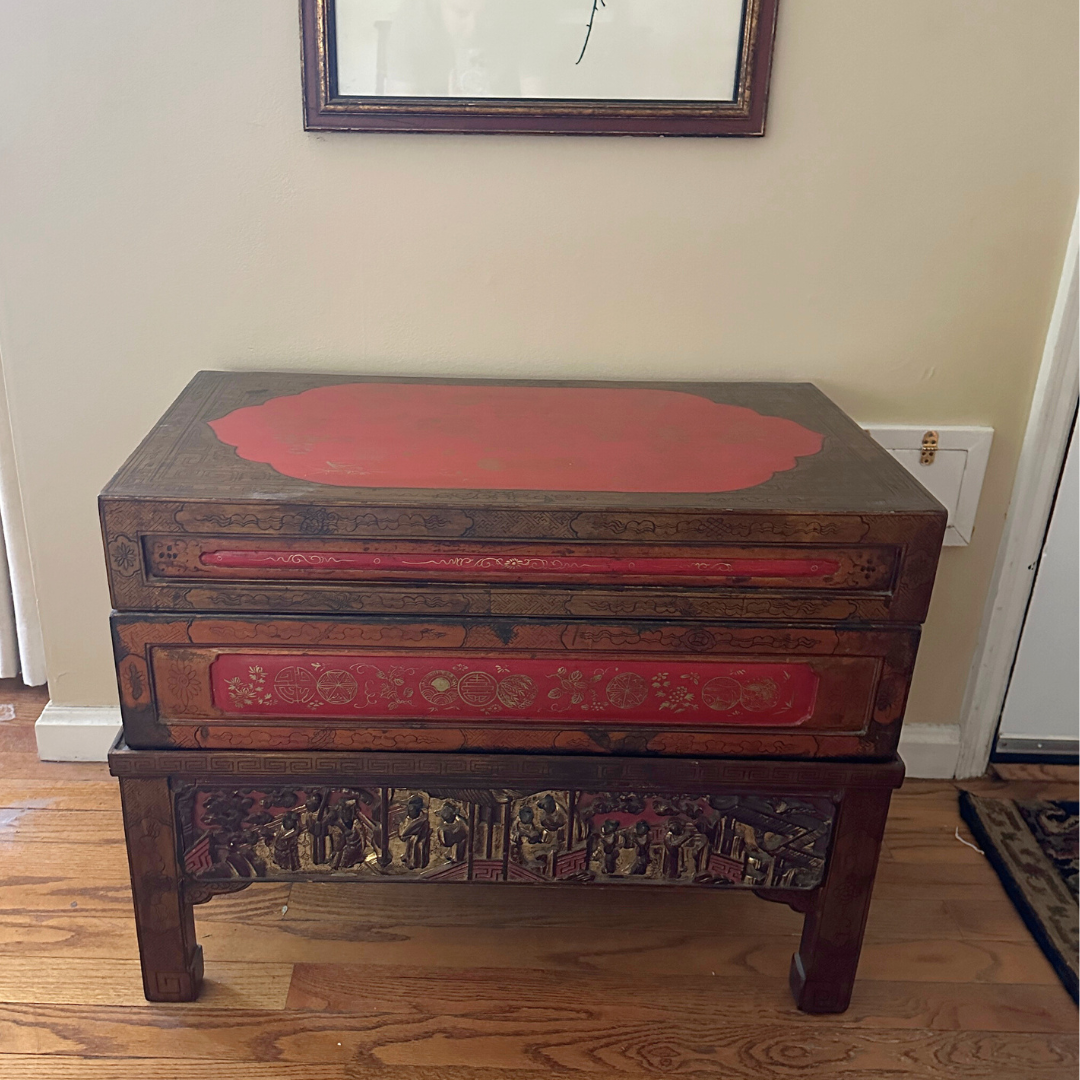 Painted Asian Chest on Stand