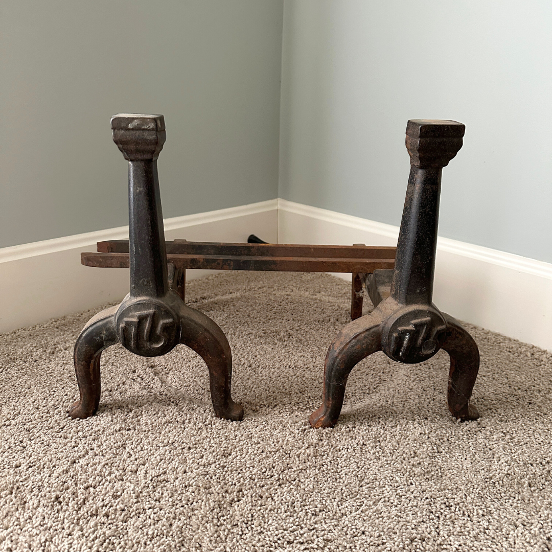 Cast Iron Andirons with 1775 Stamp