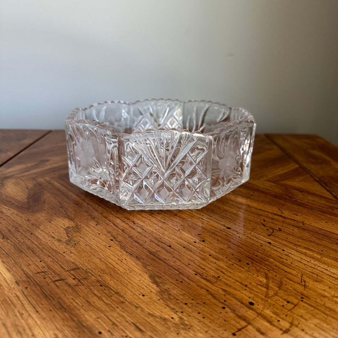 Octagon Shaped Cut Glass Bowl
