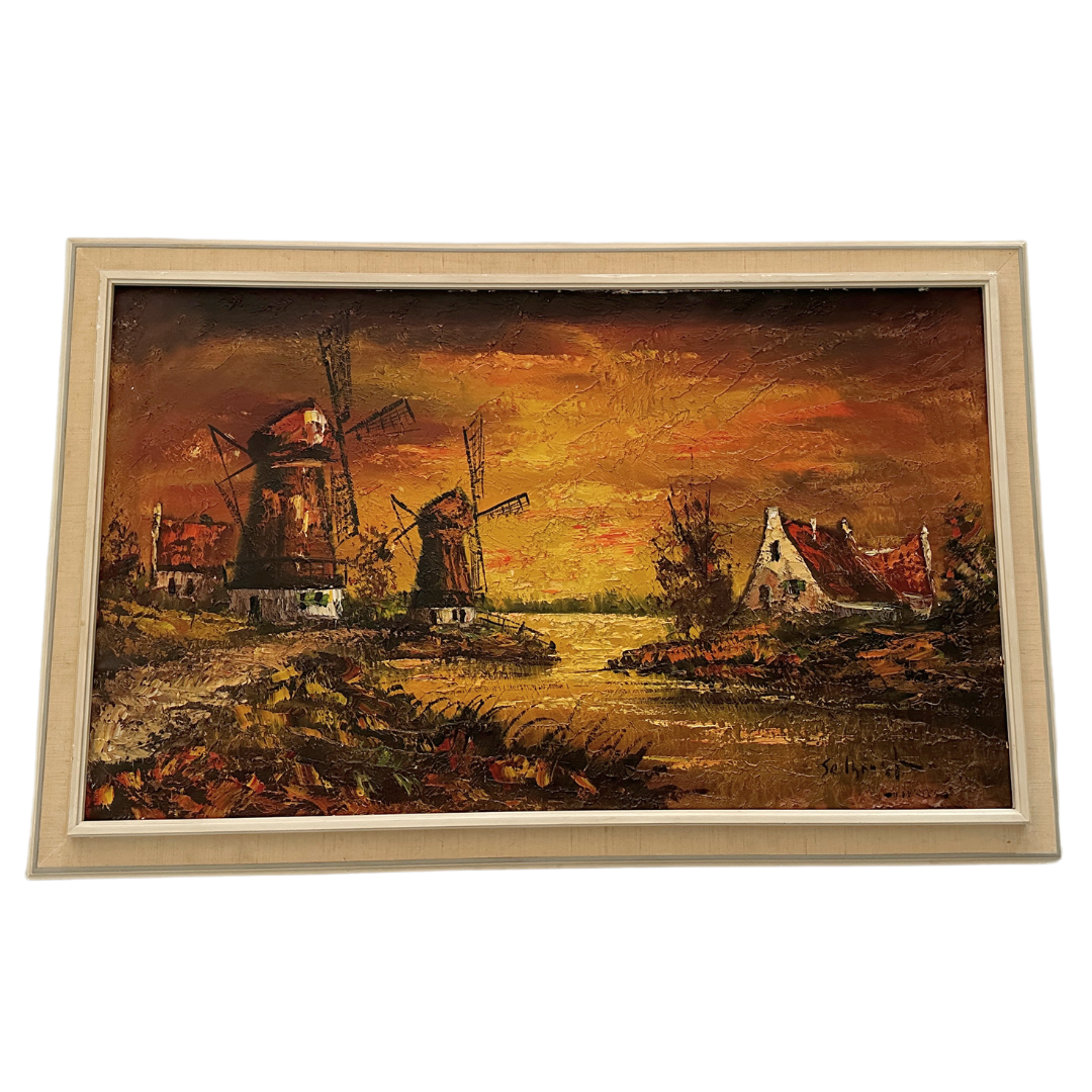 Oil on Canvas featuring Windmill Scene