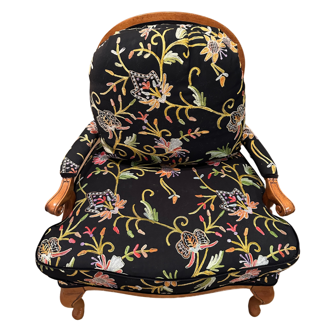 Floral Upholstered Louis XV Style Chair with Wood Frame, two available