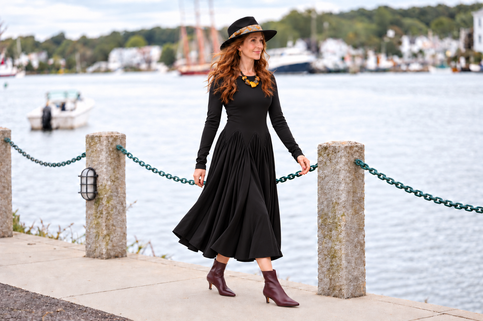 Harbor elegance in a black dress.png