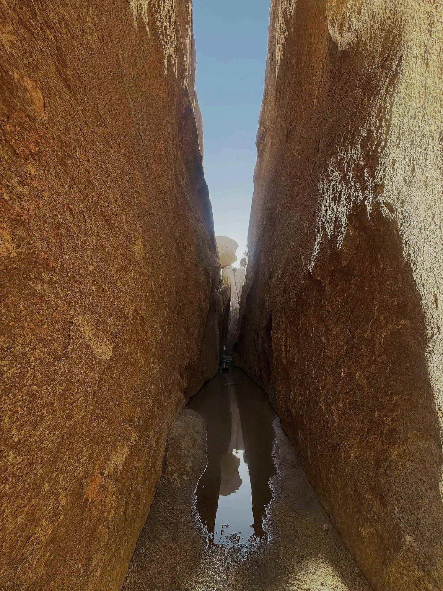 Towering granite canyon walls in Joshua Tree