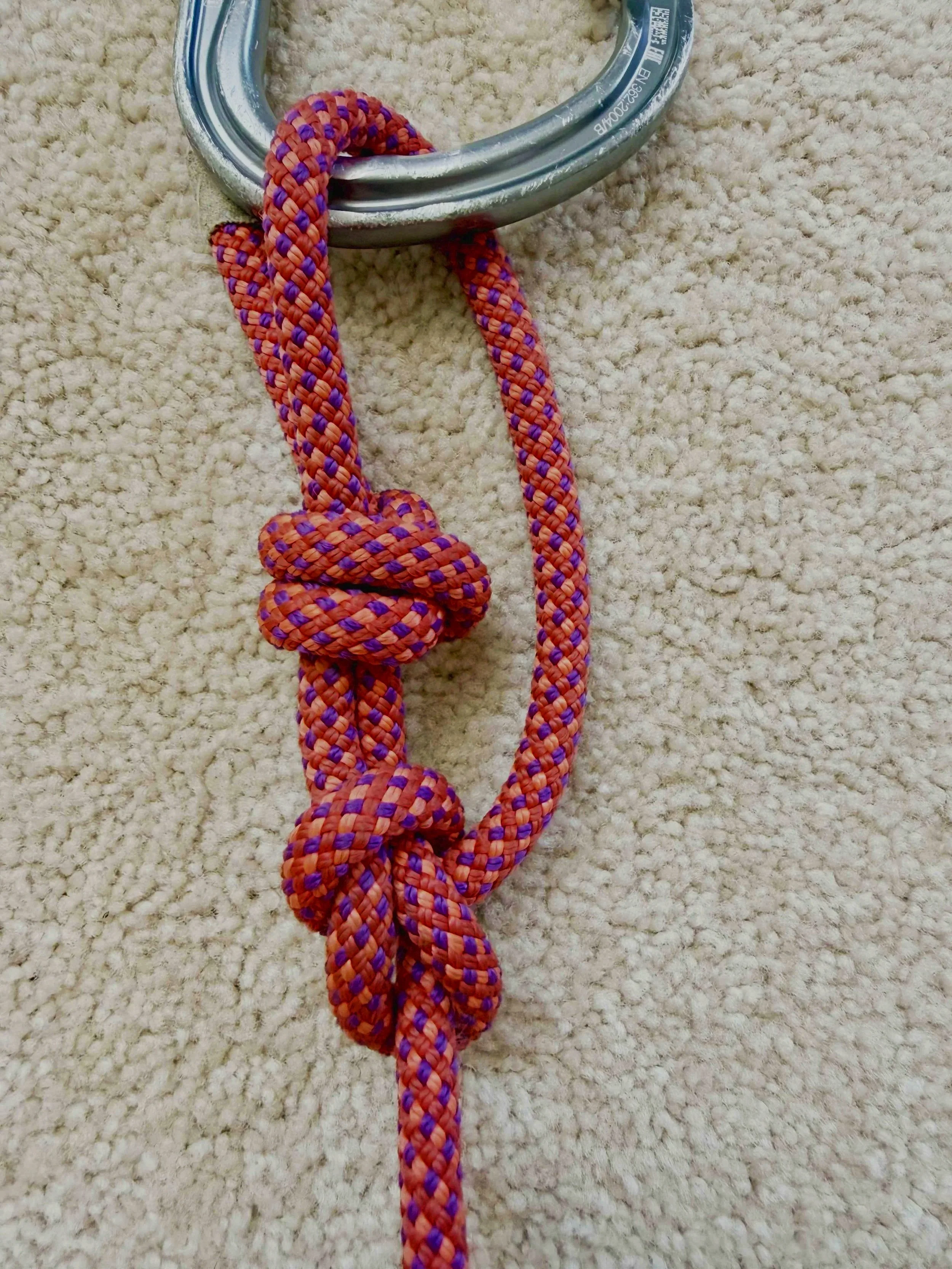 Bowline knot tied in a climbing rope