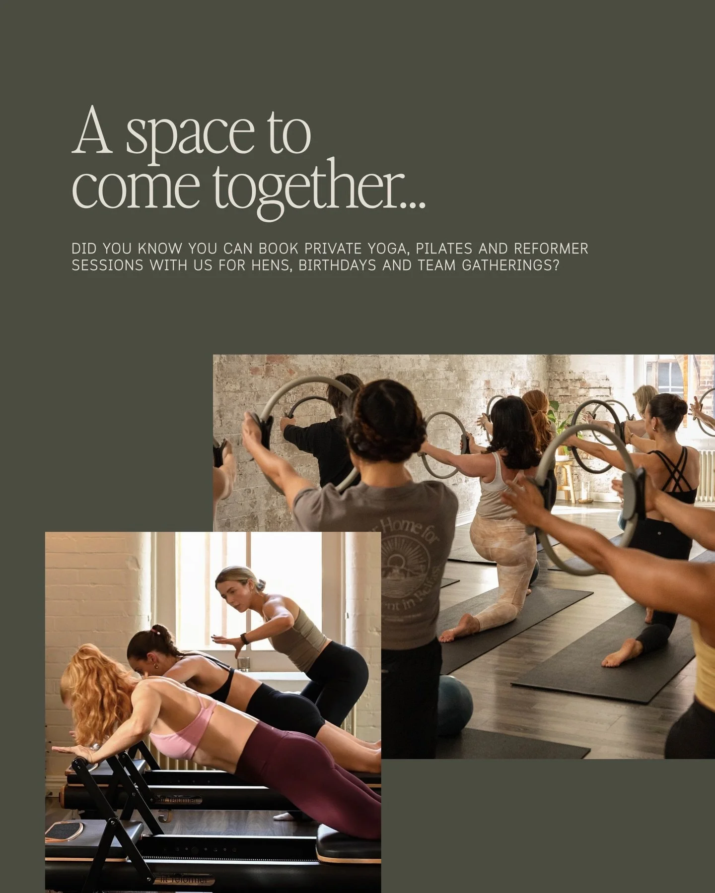 There&rsquo;s something special about sharing a class together &mdash; a chance to start your day of celebrating, gathering, or simply spending time with your people in a way that suits your group.

From hen parties to team sessions and birthdays, ou