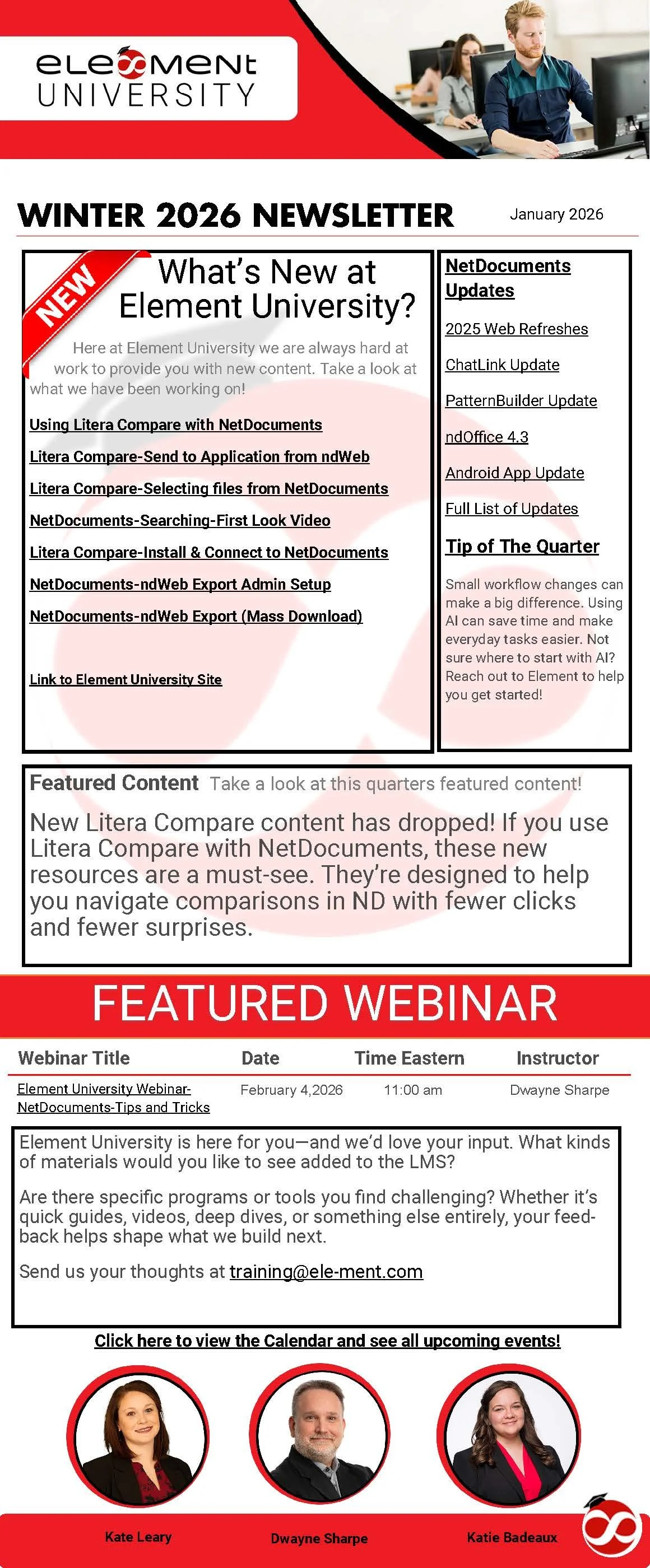 Element University Winter 2026 Newsletter