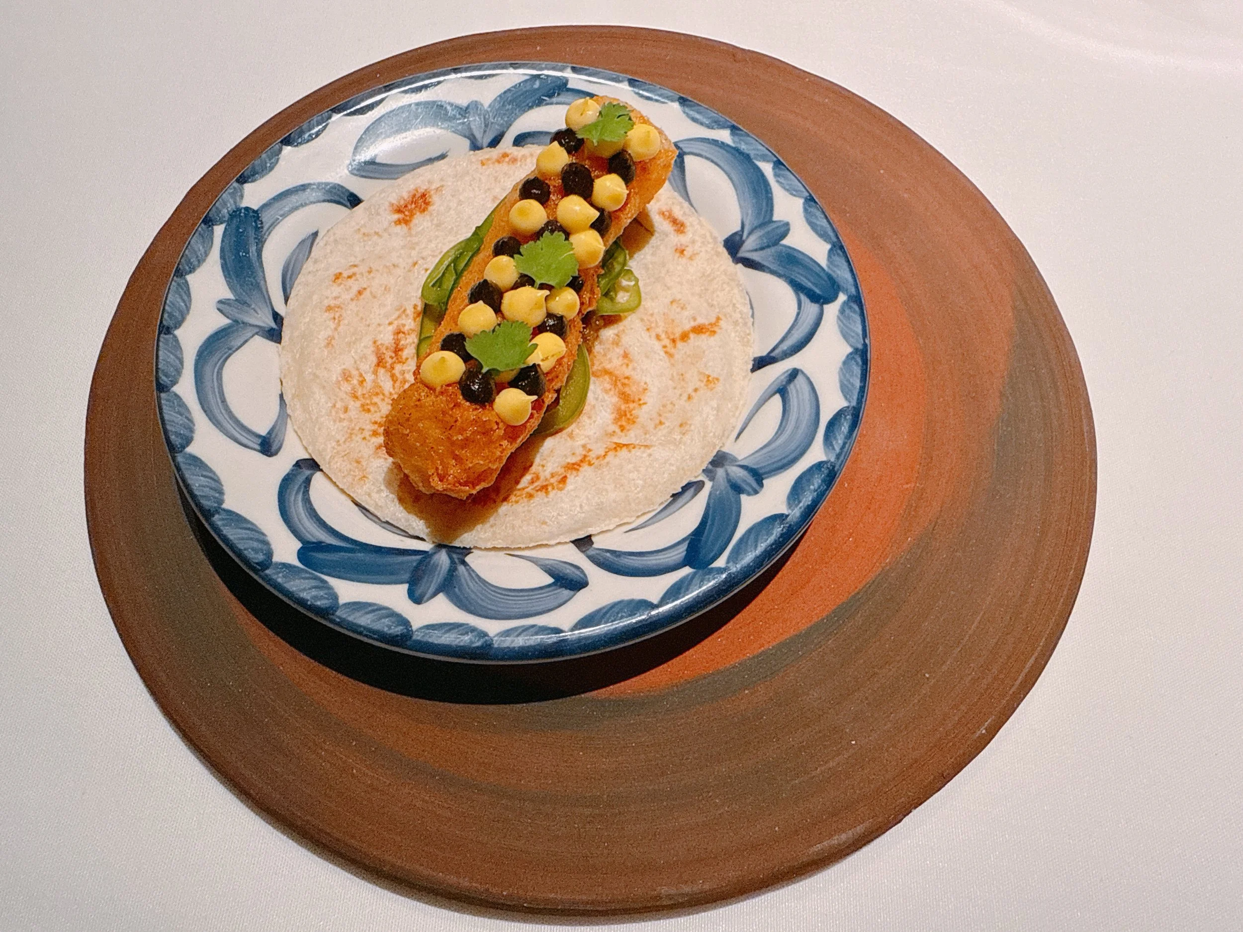 Black cod, pepper salsa, corn, huitlacoche