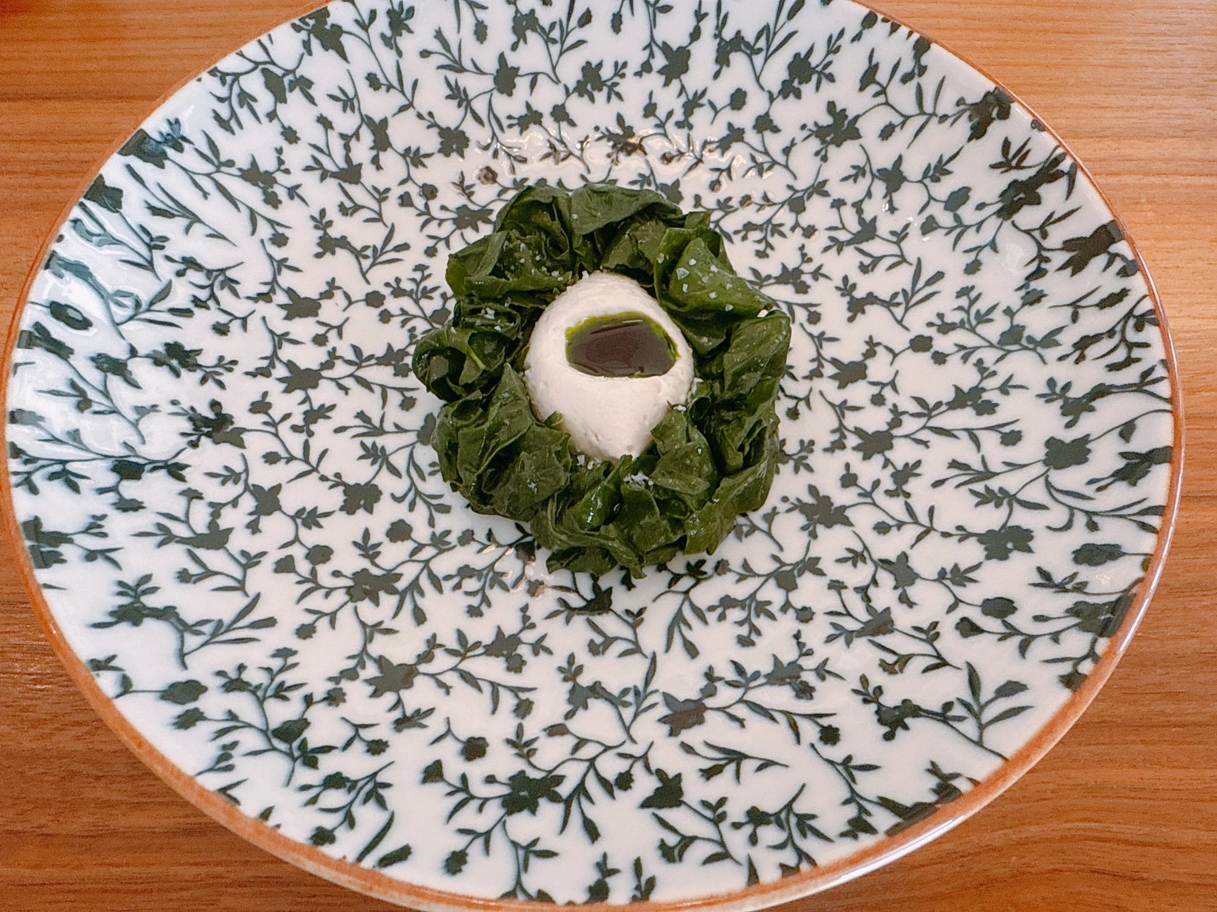 Spinach, almonds, basil oil