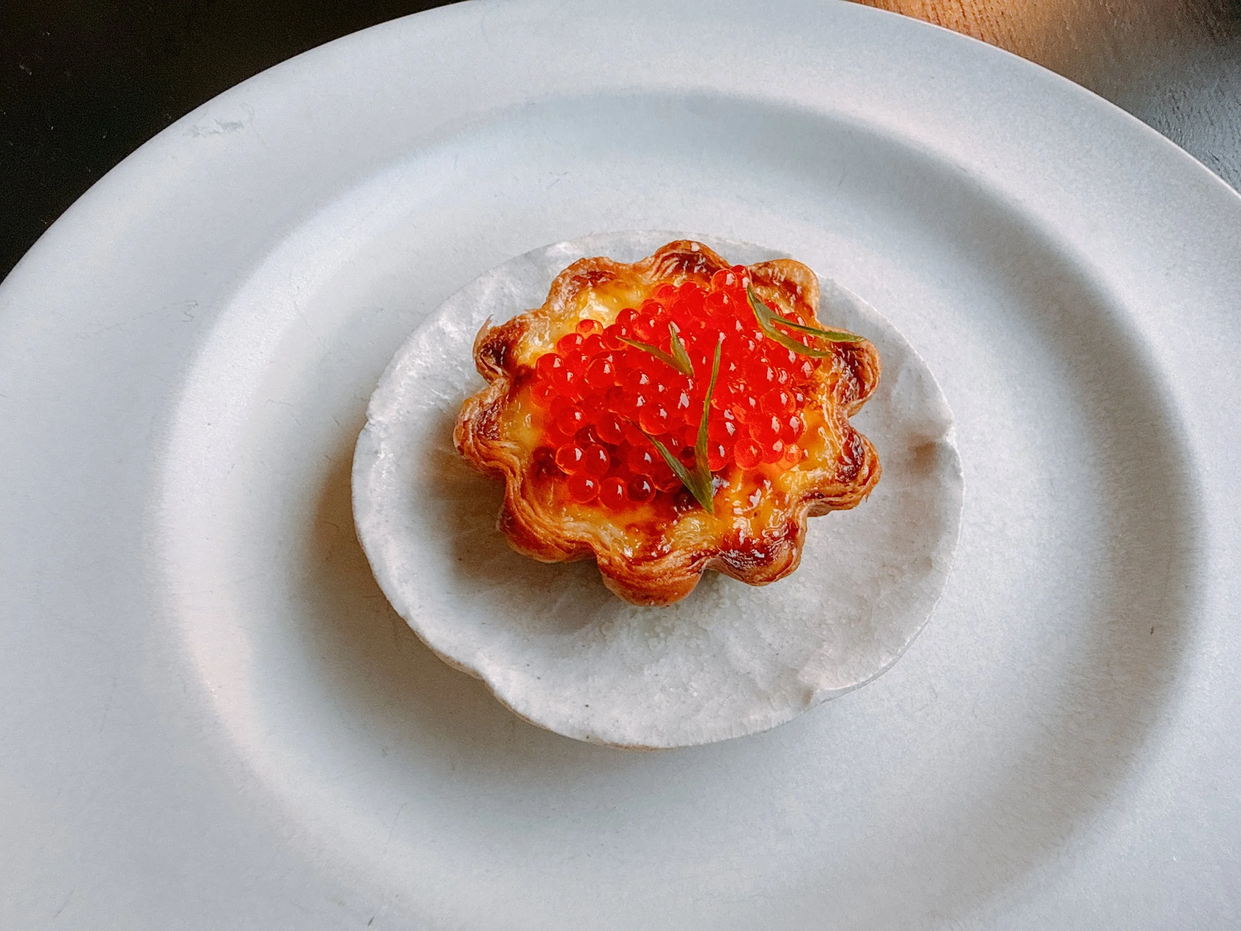 Egg tart, trout roe