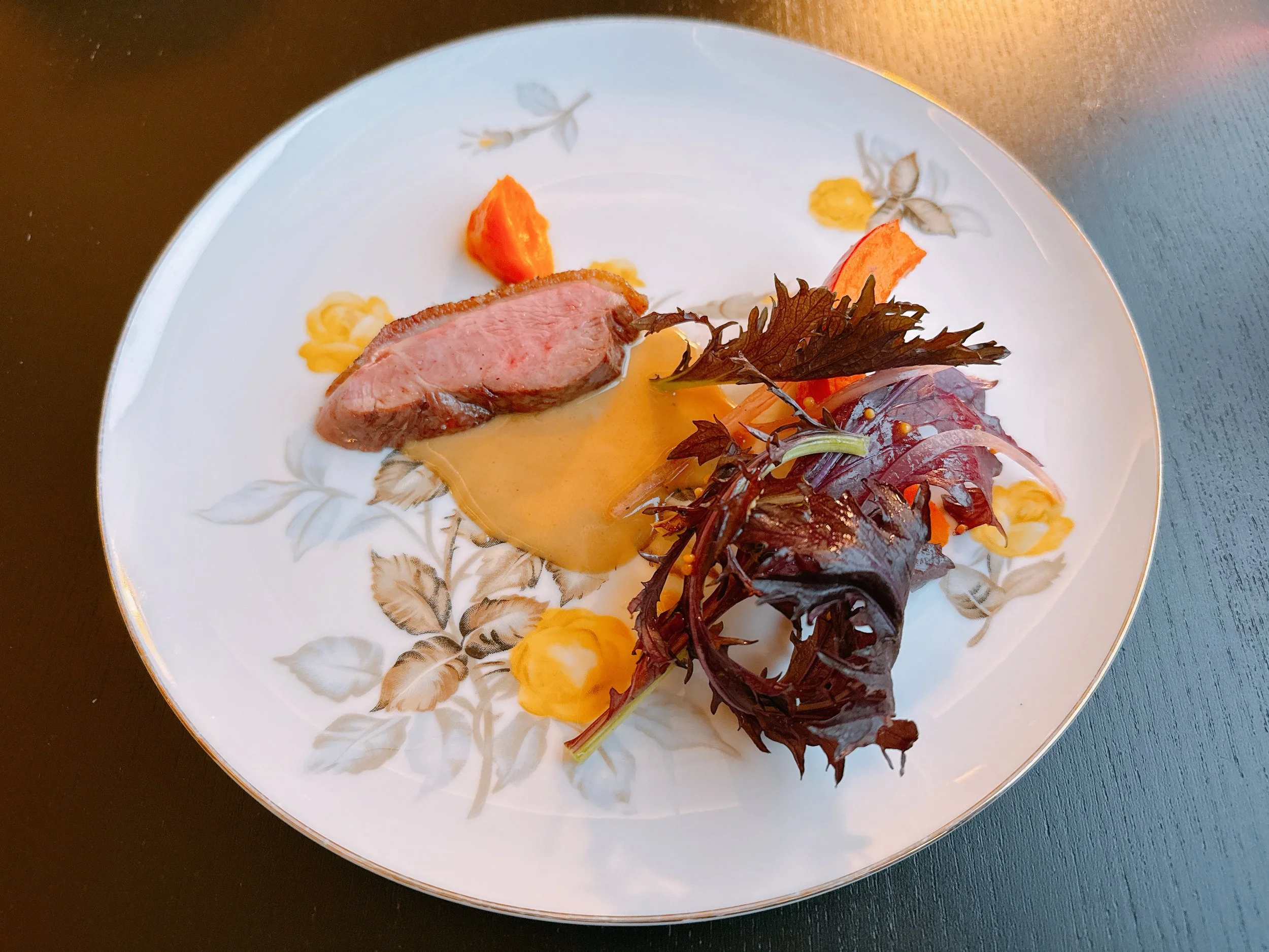 Duck, squash, salad