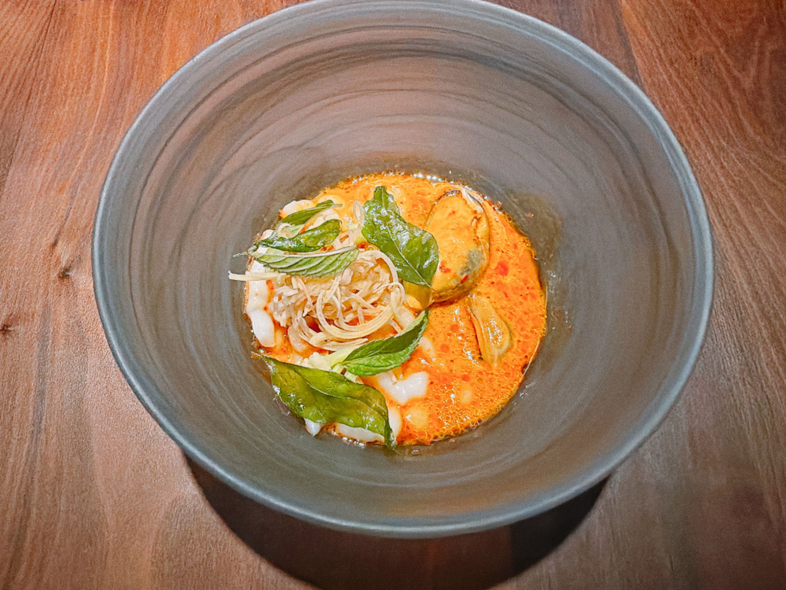 Red curry, banana blossoms, rice-flour spätzle