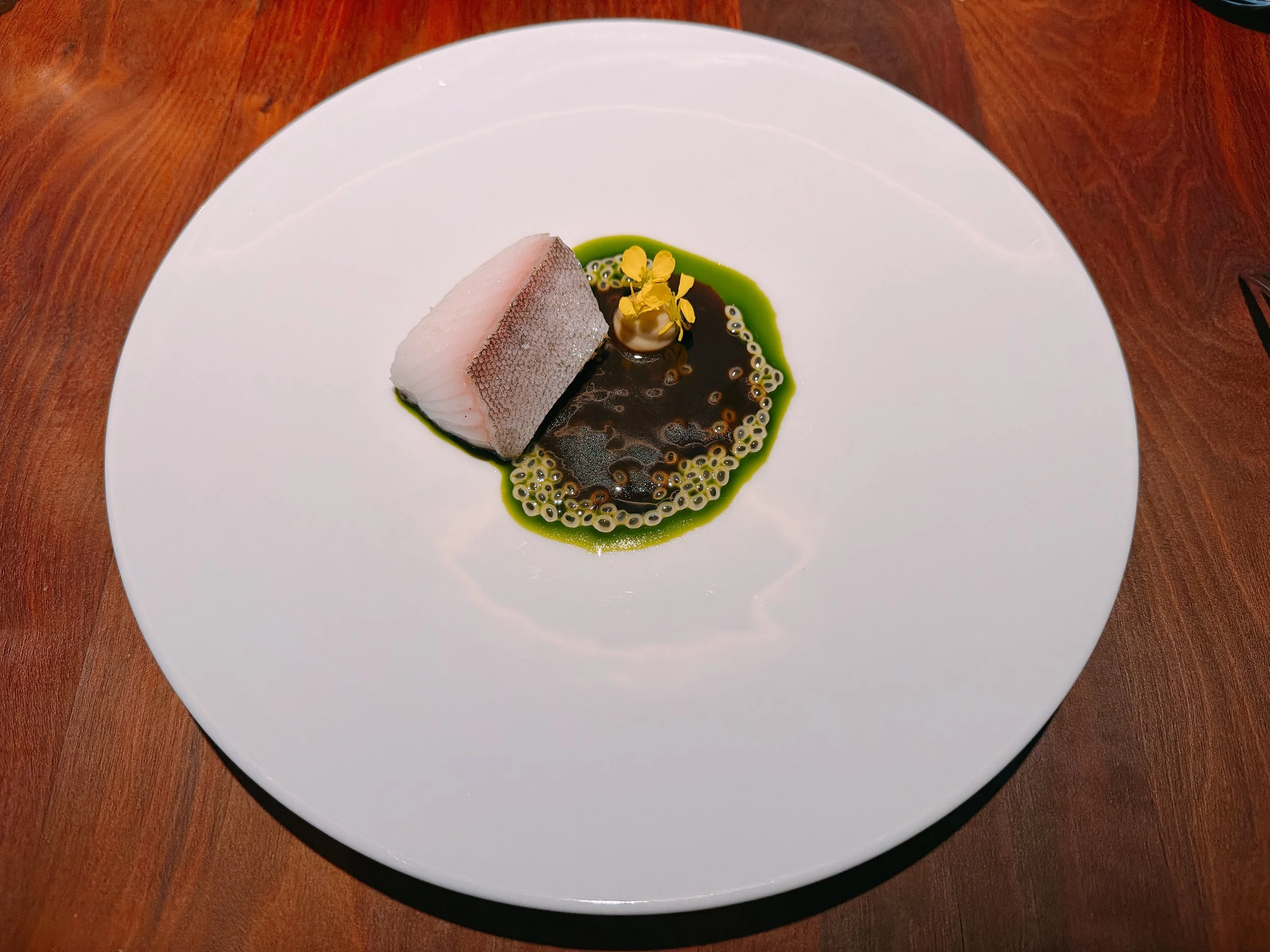 Black cod, squid ink, Thai basil