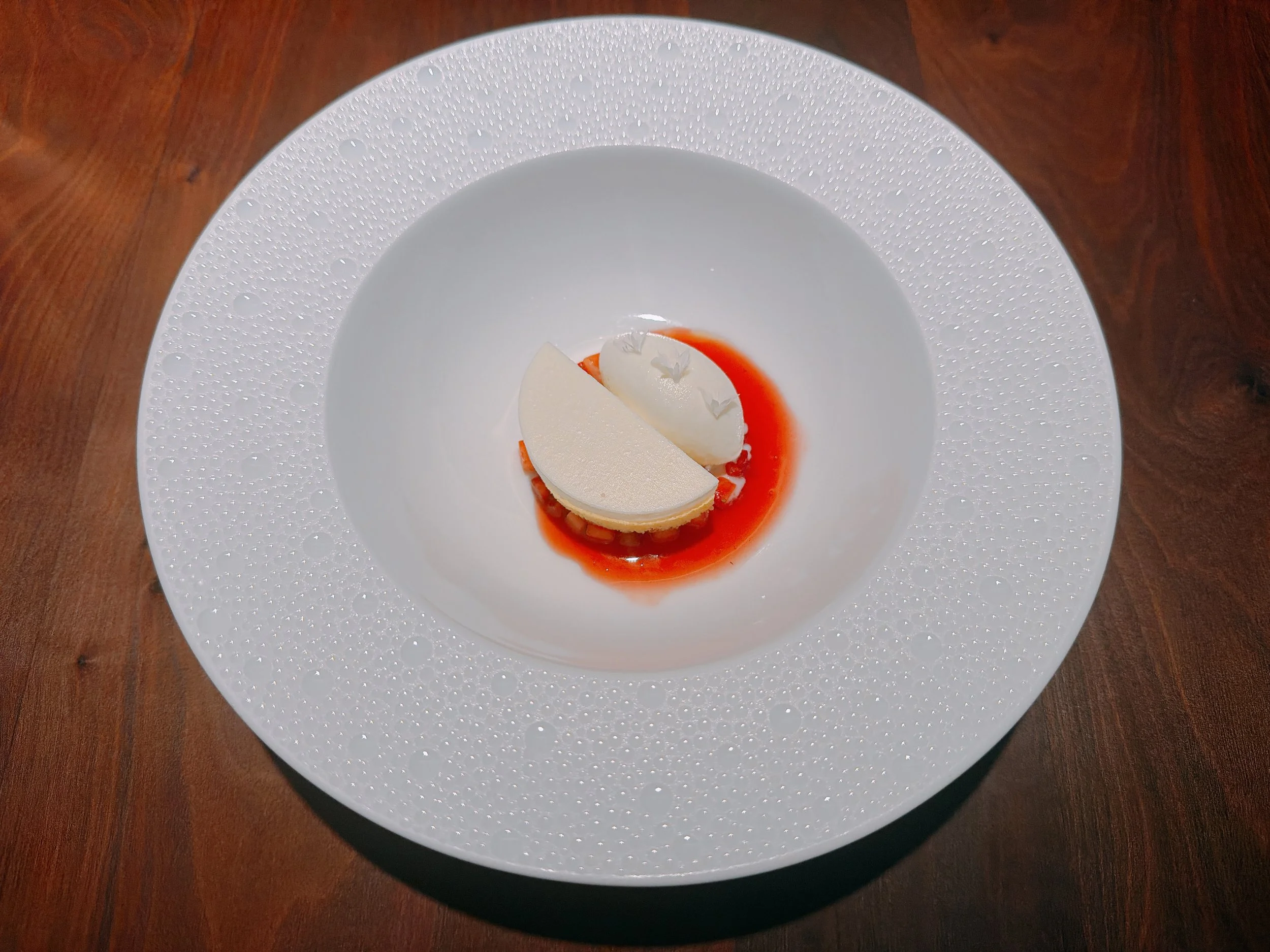 Chiffon cake, strawberries, rhubarb