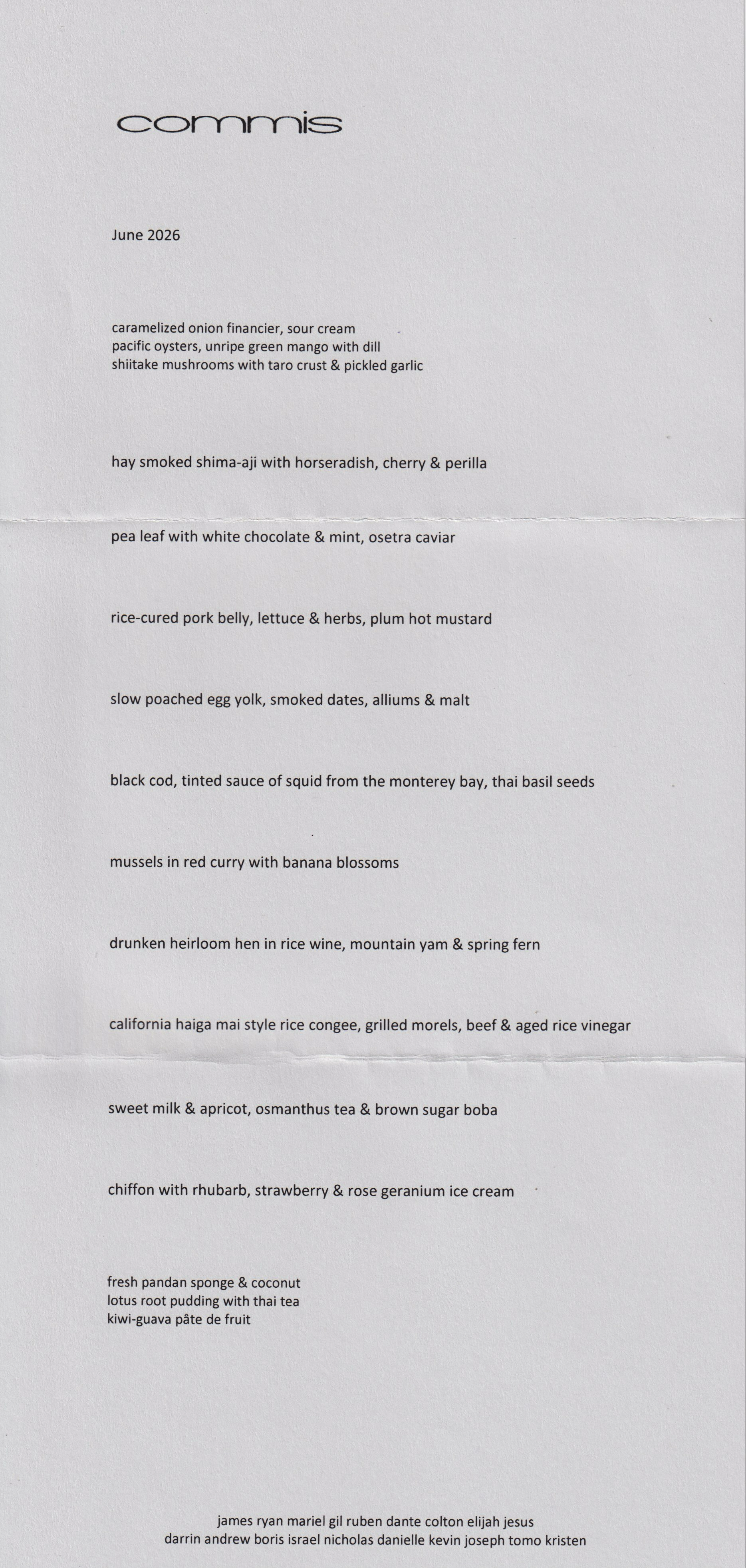 Tasting menu