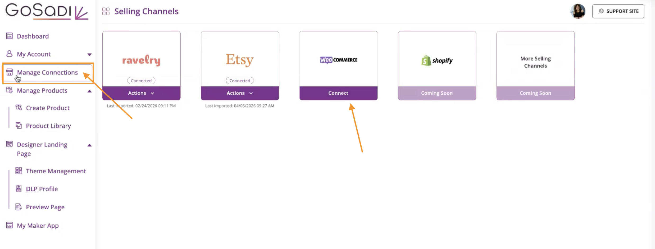 Users can see where to navigate to connect WooCommerce to GoSadi