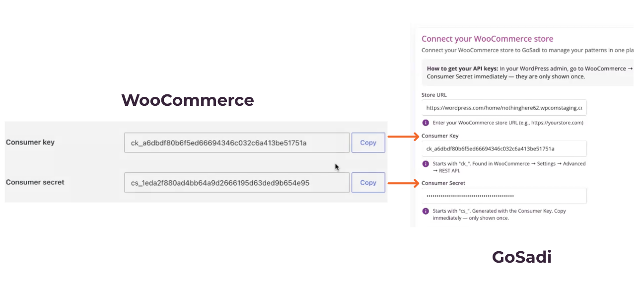 Copying Consumer Keys from WooCommerce to GoSadi