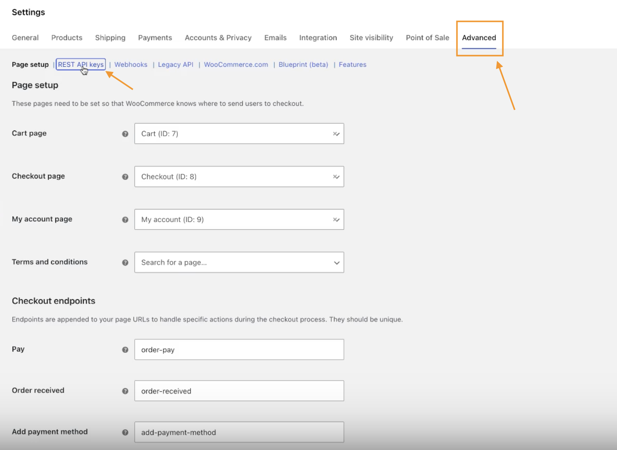 Where to click in WooCommerce to get REST API Keys