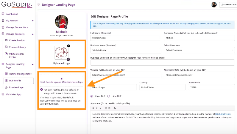 Place your brand logo so that it displays in the link to your WooCommerce page