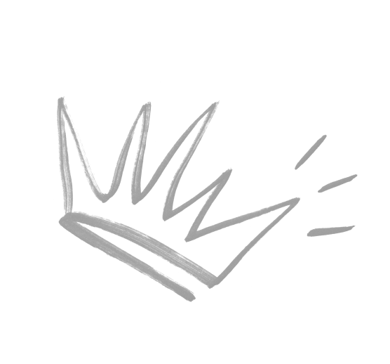 Black background with a gray crown sketch and three small lines indicating motion or shine.