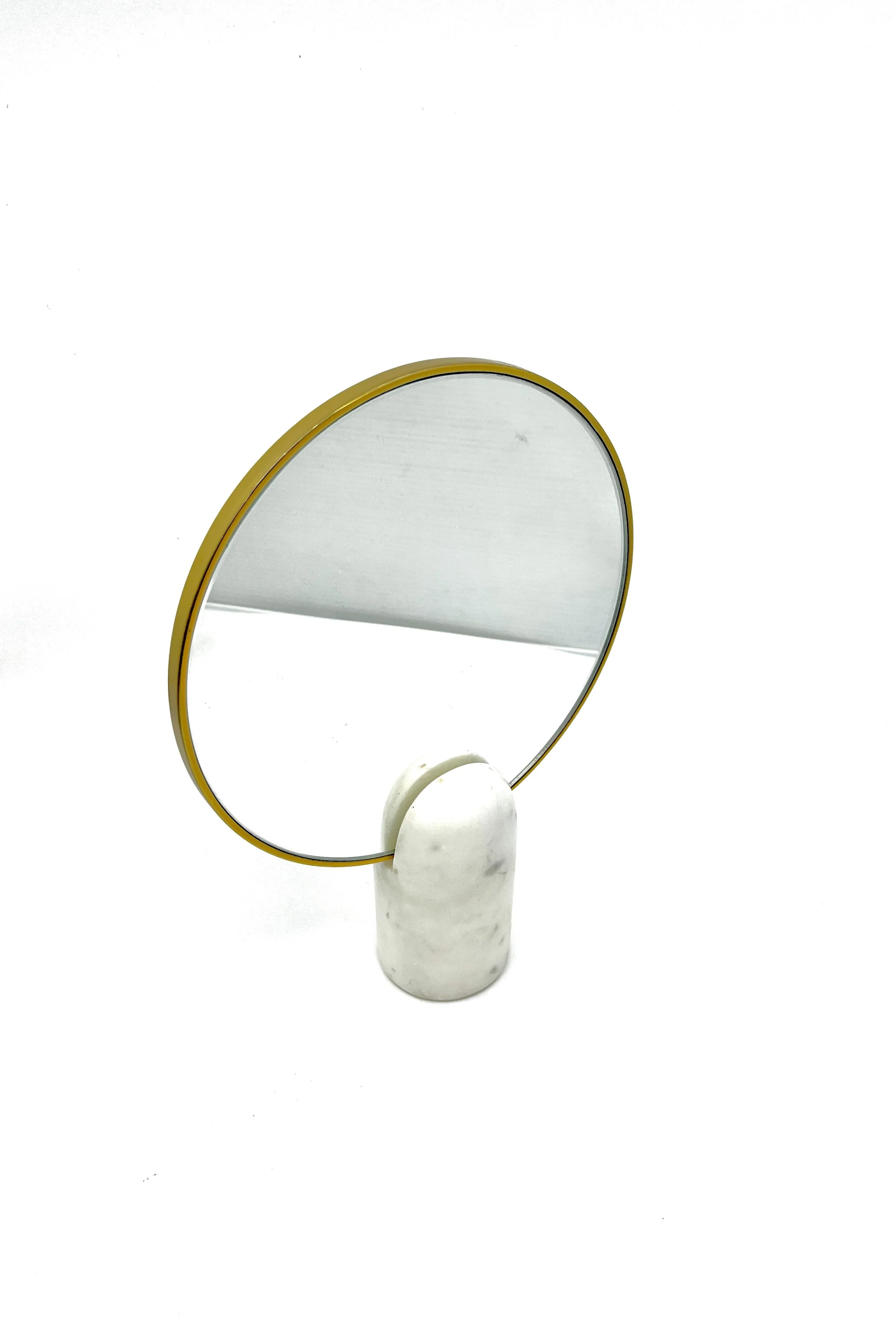 Gold table mirror with marble base 11"