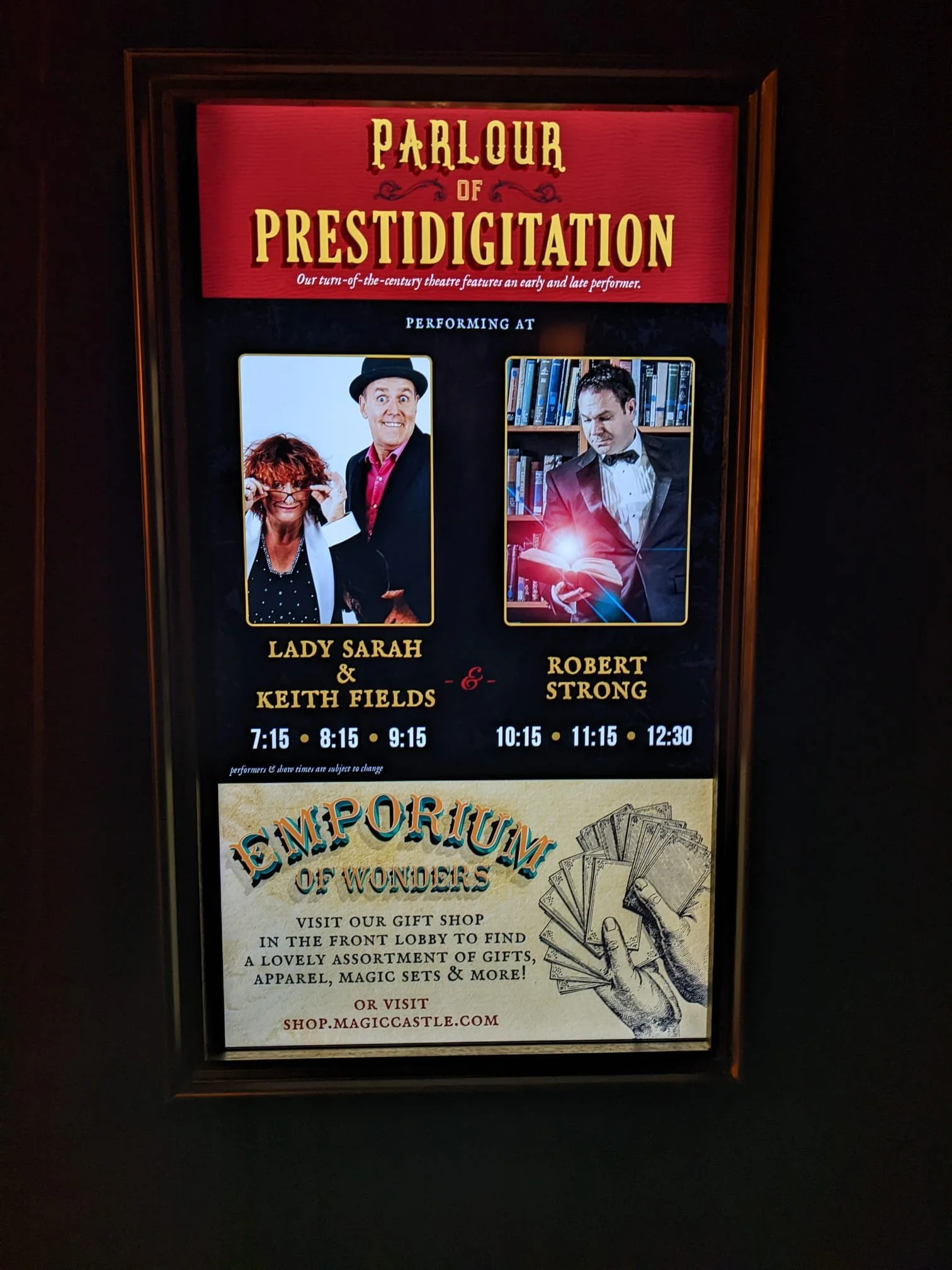 Comedy magician Robert Strong performing at the parlour of prestidigitation at the magic castle in Los Angeles.