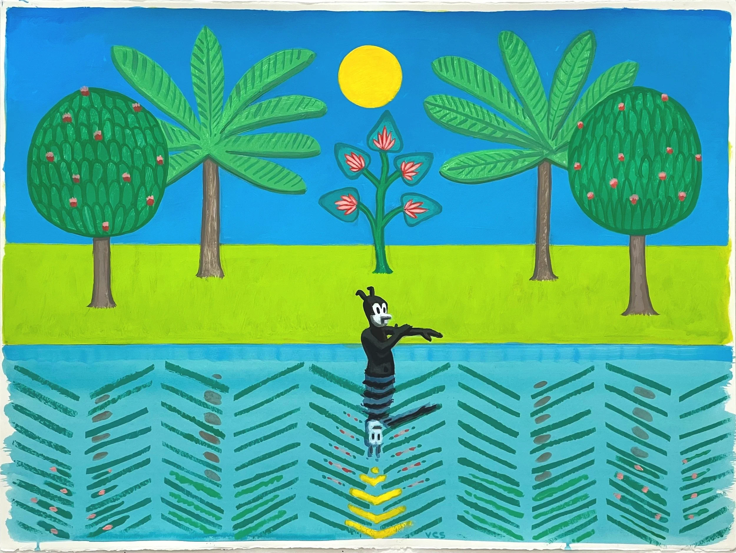 River Bather, 2023, acrylic on paper, 22.5" x 30.25"