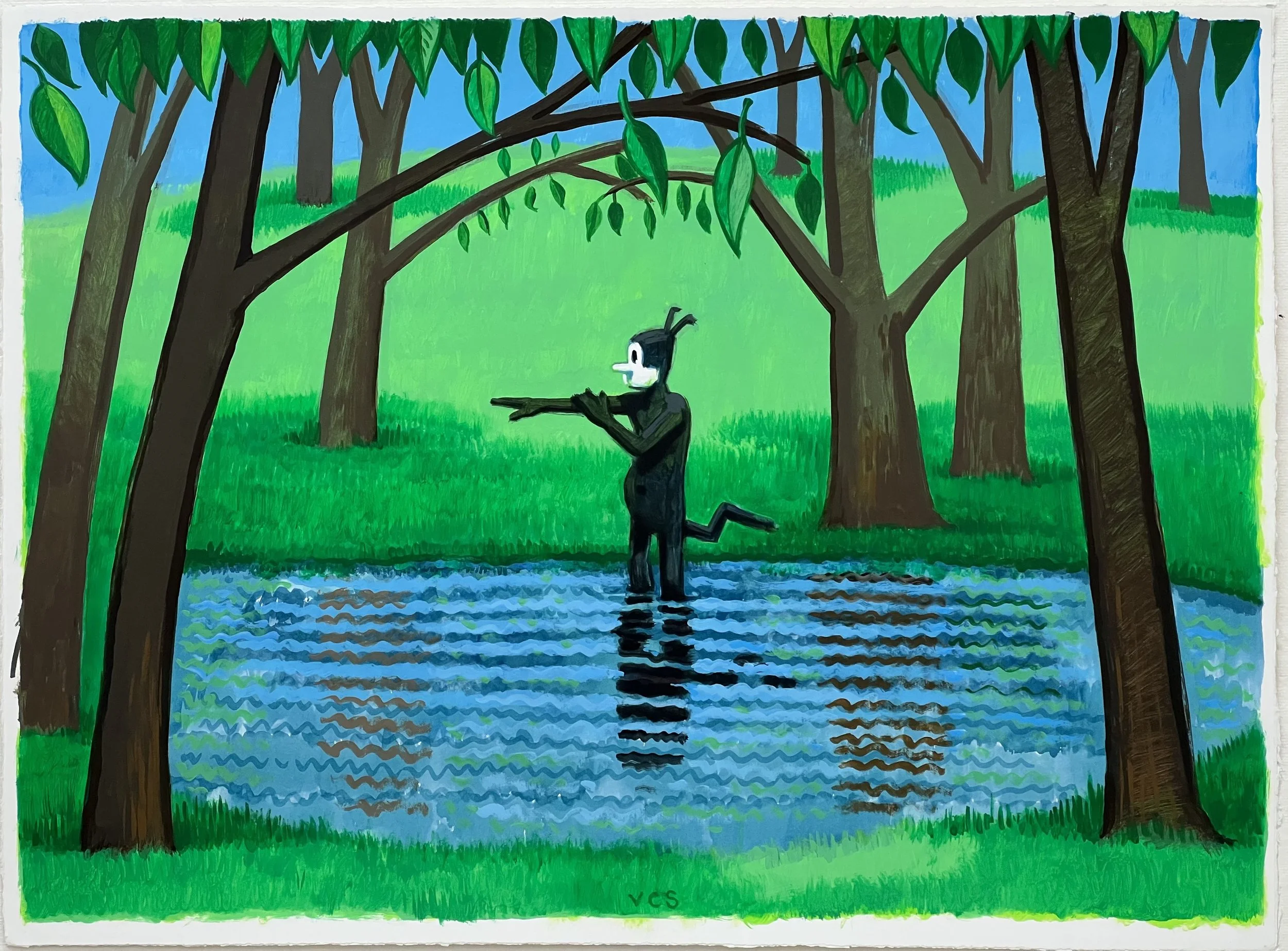 Bather Kat, 2023, acrylic on paper, 22.5" x 30.25"