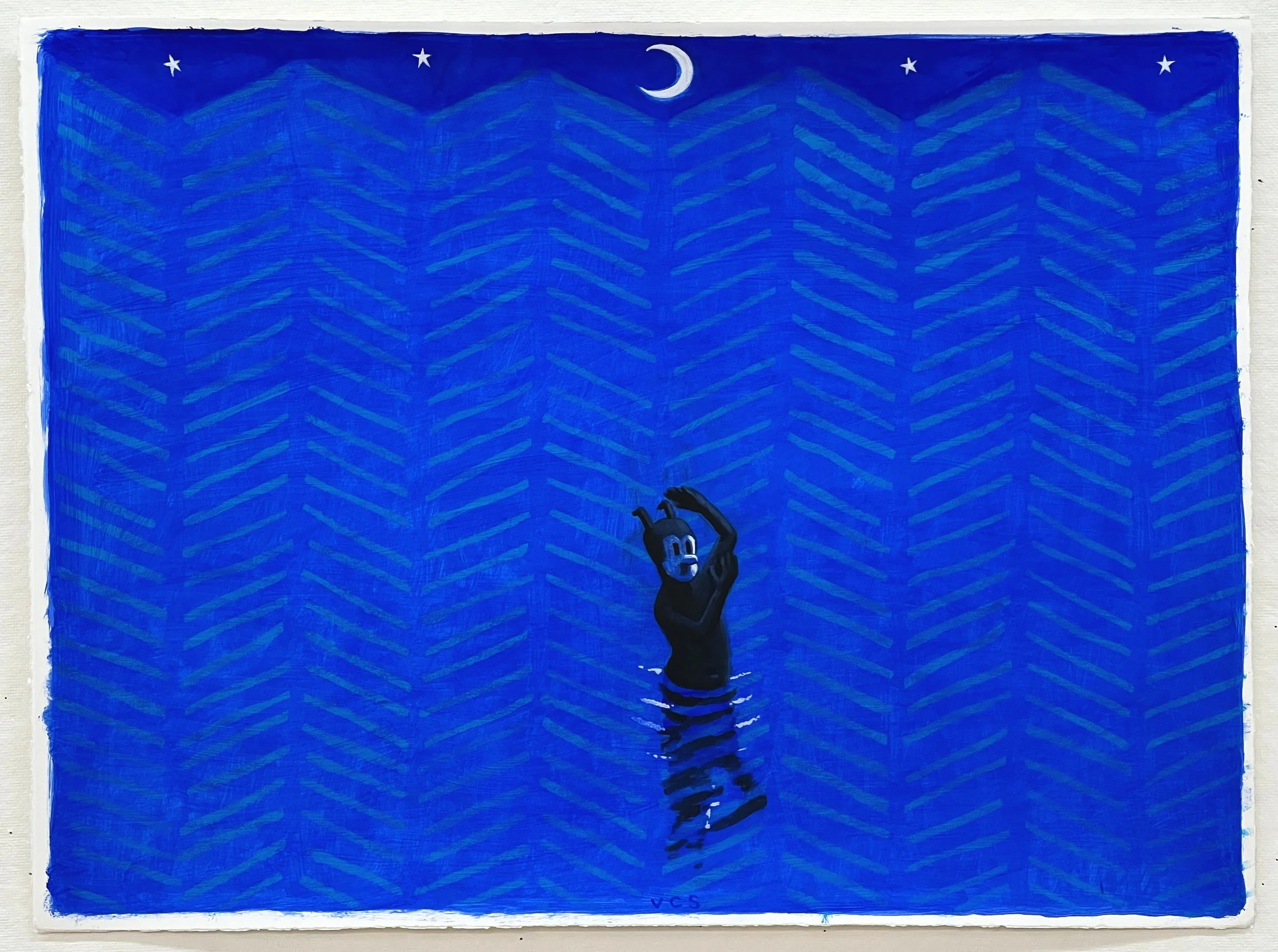 Night Bather II, 2023, acrylic on paper, 22.5" x 30.25"
