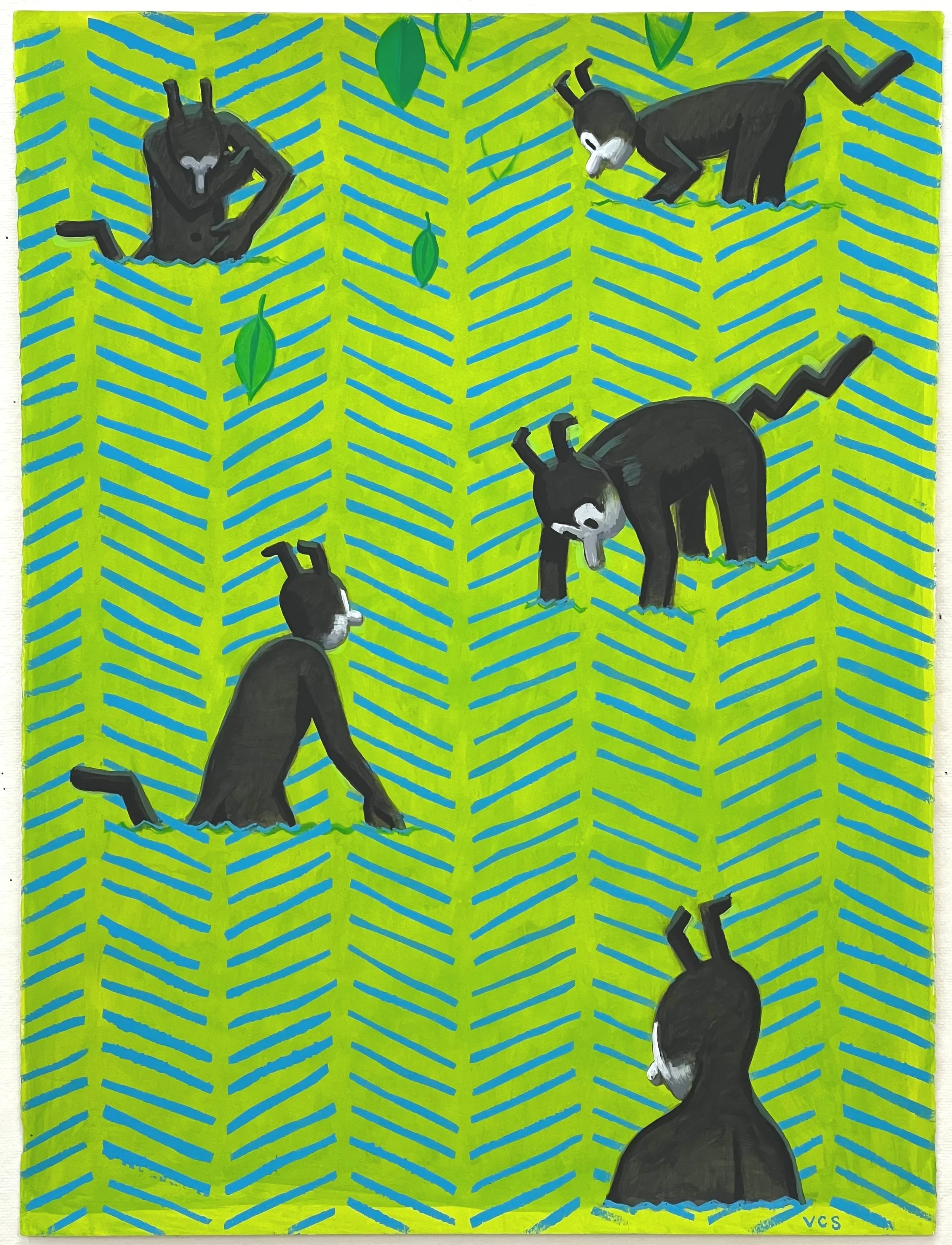 Green Bathers, 2023, acrylic on paper, 30.25" x 22.5"