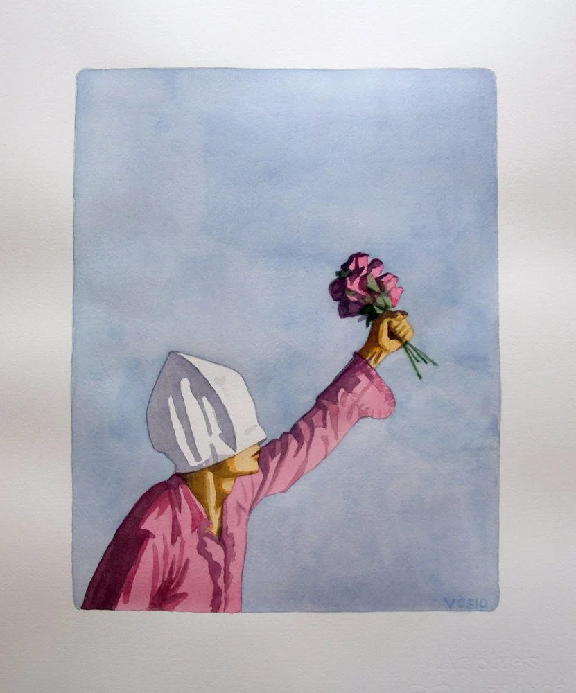 Flowers on the Barricades, watercolor on paper, 16.25" x 13.25"