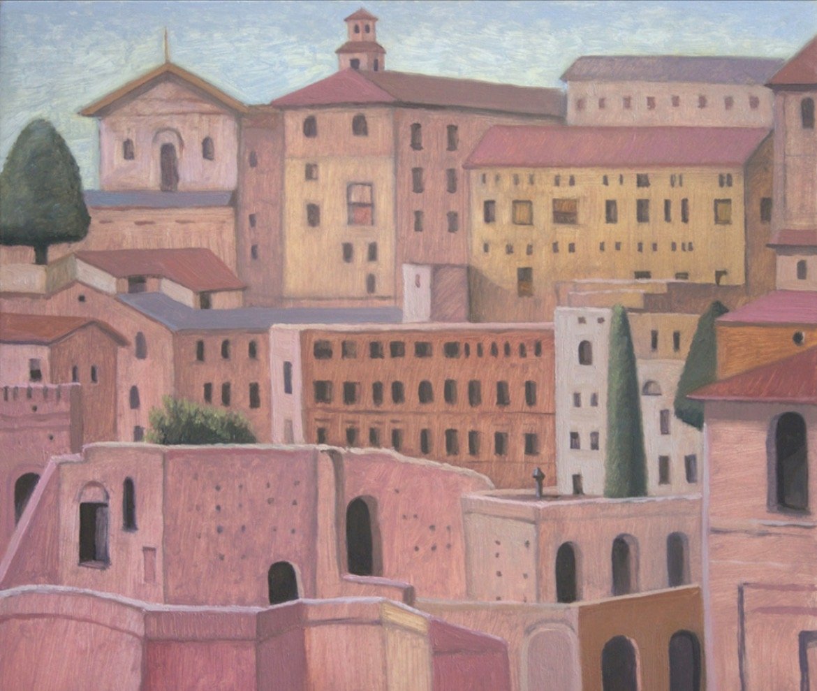Pink City, oil on panel, 18" x 19"