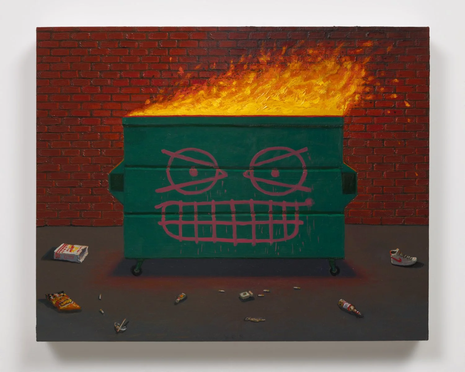 The Dumpster Smiles II, oil on canvas on panel, 16” x 20”