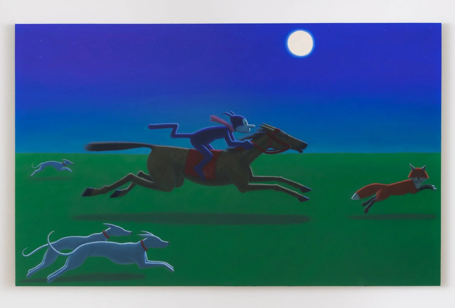 Full Moon Fox Hunt, 2024-2026, oil on canvas, 72” x 116.5”