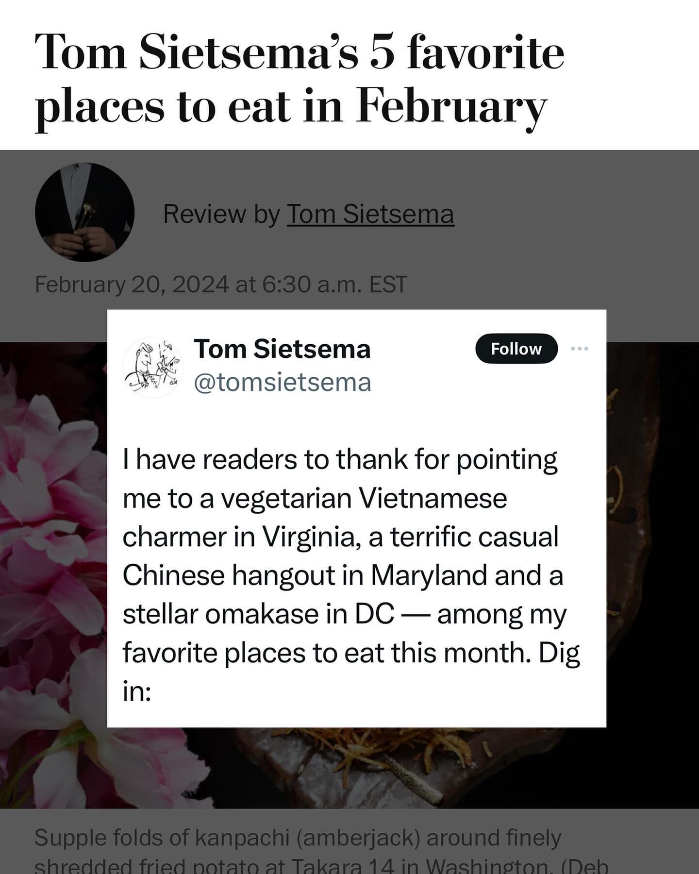 Wow, we are in the Washington Post again! Thank you @tomsietsema for including Chay on your 5 favorite places to eat in February! We have so many others to thank for this including @deblindsey for the gorgeous photos and the reader who tipped Tom off