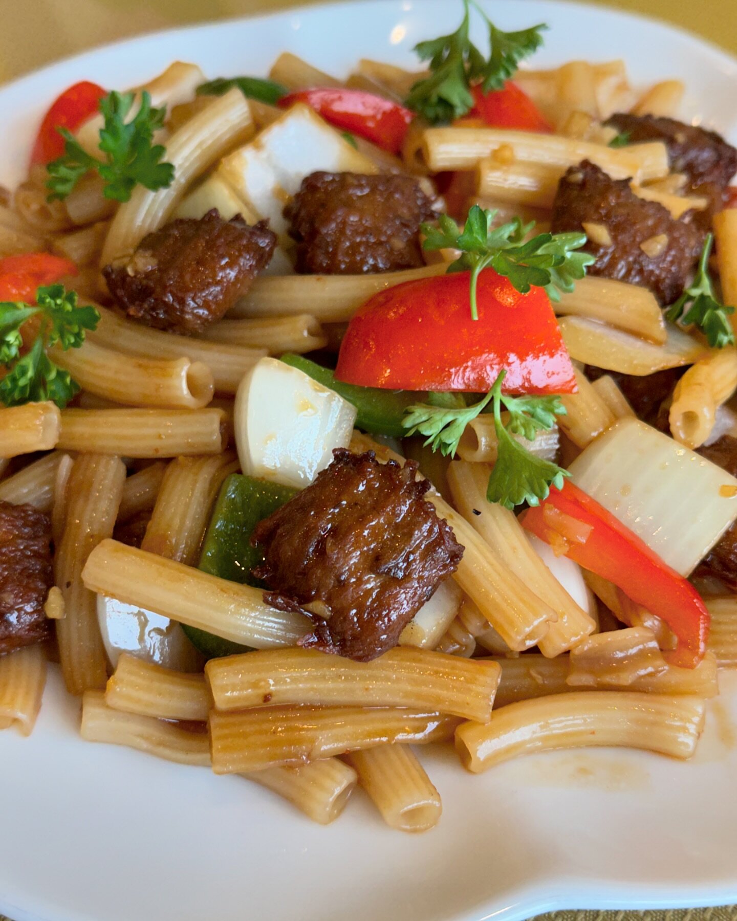 Do you love Chay&rsquo;s famous shaky beef? Be sure to try our other dish that&rsquo;s shaking things up in the kitchen! Introducing our tantalizing Shaky Beef with Pasta &ndash; a savory blend of wok-fried vegetarian beef, bell peppers, onions, and 