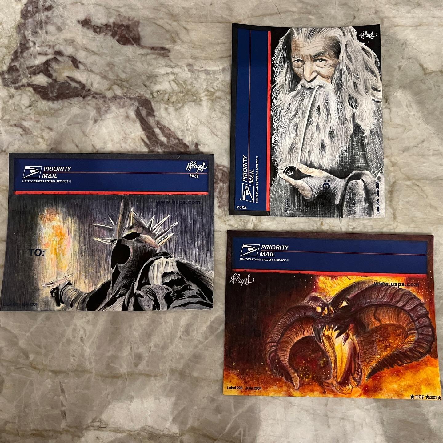 What&rsquo;s better than going on vacation? Coming home to a package from one of my favorite artists, @_whups . I commissioned _whups to create these amazing #lotr portraits and they are simply amazing. The detail is astounding and the line strokes p