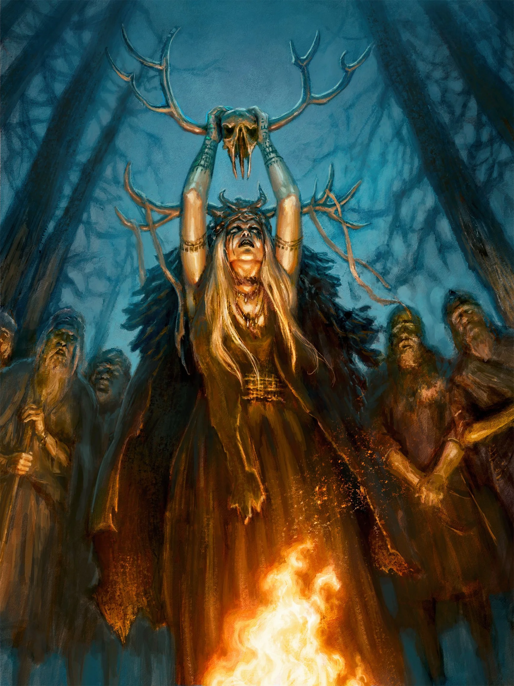 Priestess of the Ember Veil
A high ritual ignites as the fire answers her call beneath the silent forest.