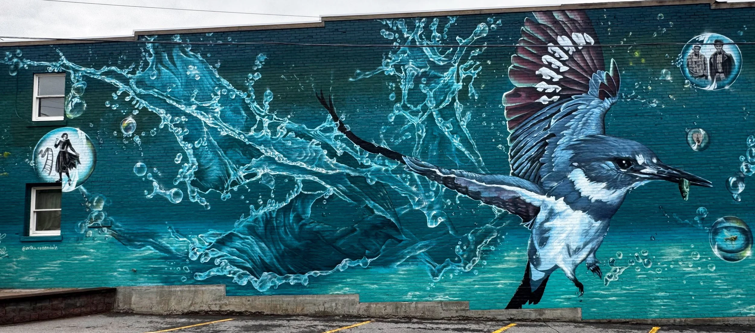 'Water Wonder' - Ausable Theater, Au Sable Forks, New York - North Country Rural Development, aerosol, Summer 2026 (detail)