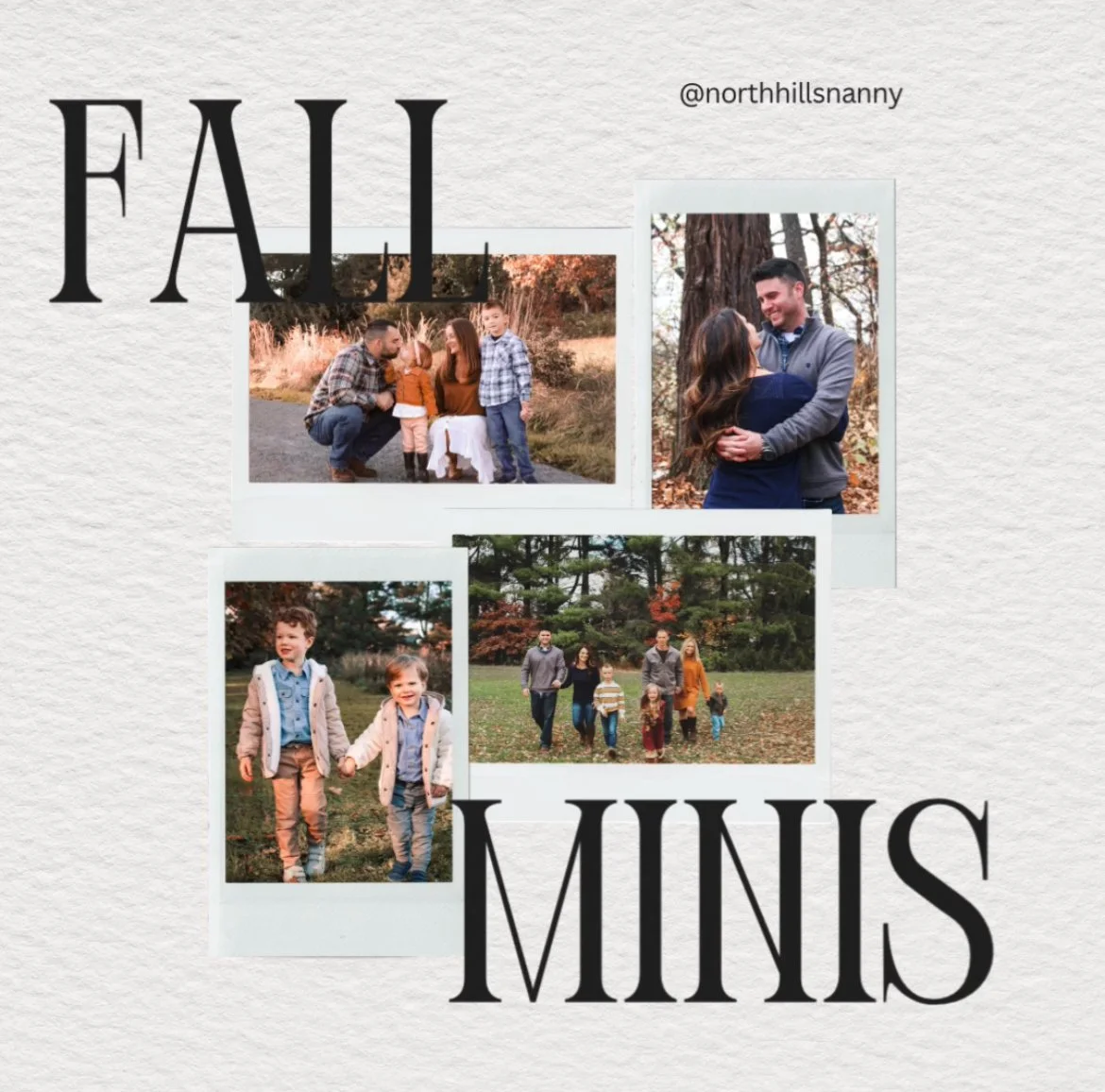 Collage of four fall family photos with the text 'FALL MINIS' pittsburgh pa