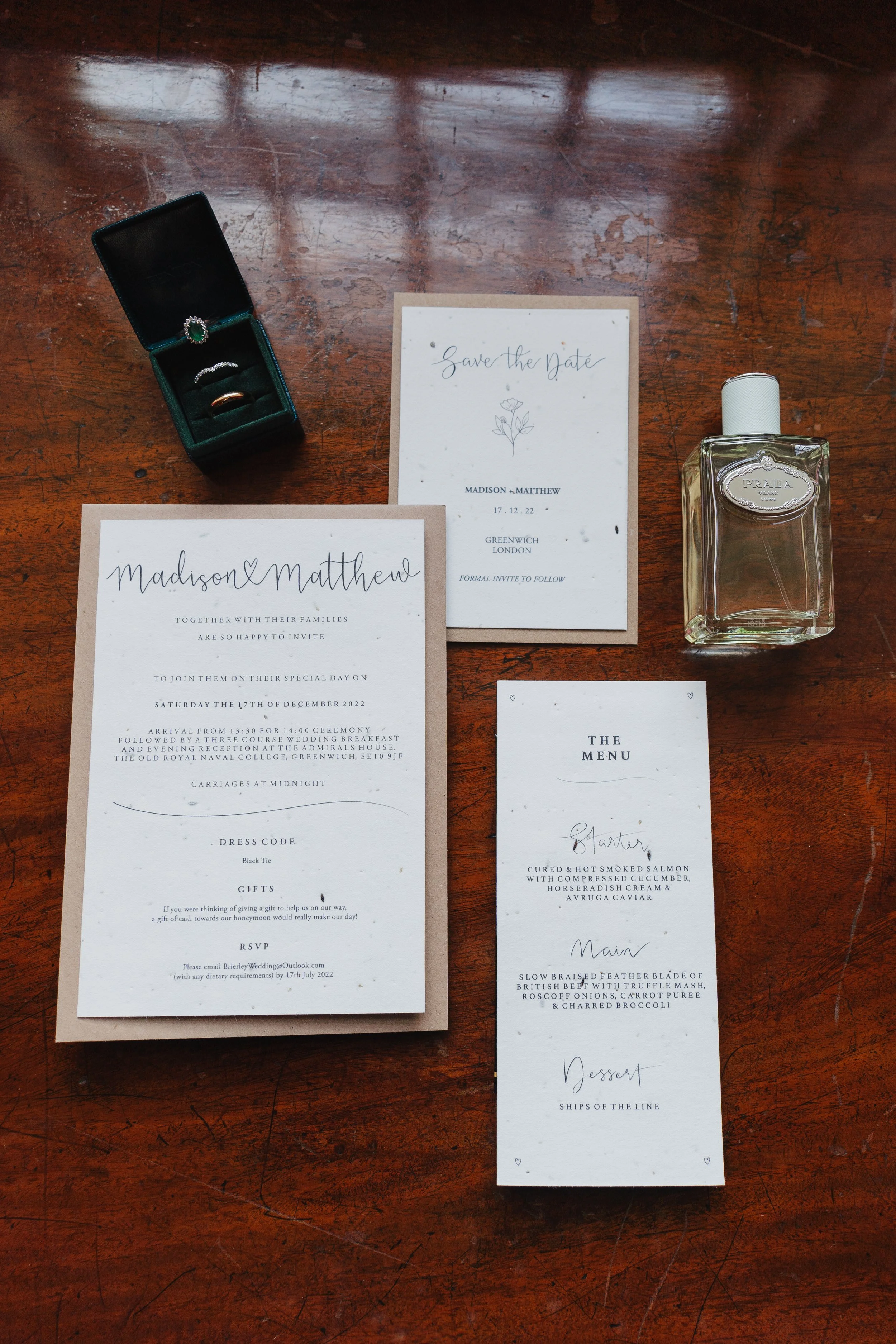 Bespoke Lux Seeded Invitation, Save the Date & Menu - Jeff Oliver Photography