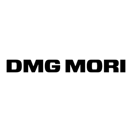 Logo da empresa DMG Mor, com letras em relevo preto em um fundo branco.