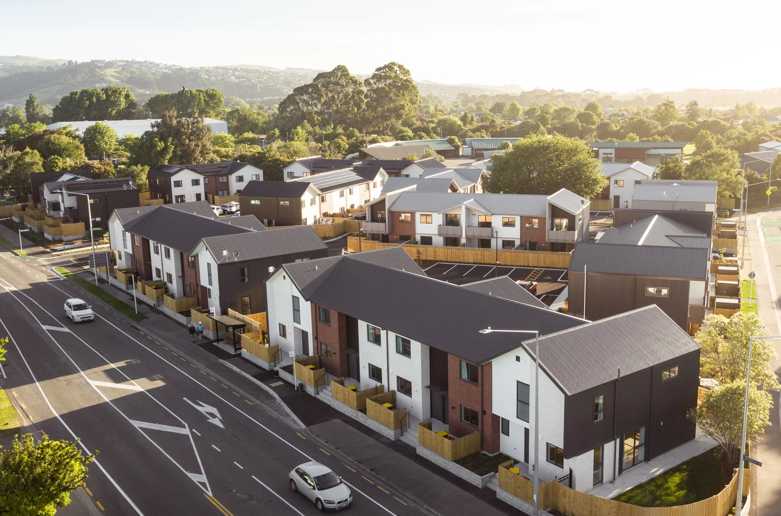 Aerial view of Three Lanes housing deveopment but at a lower altitude
