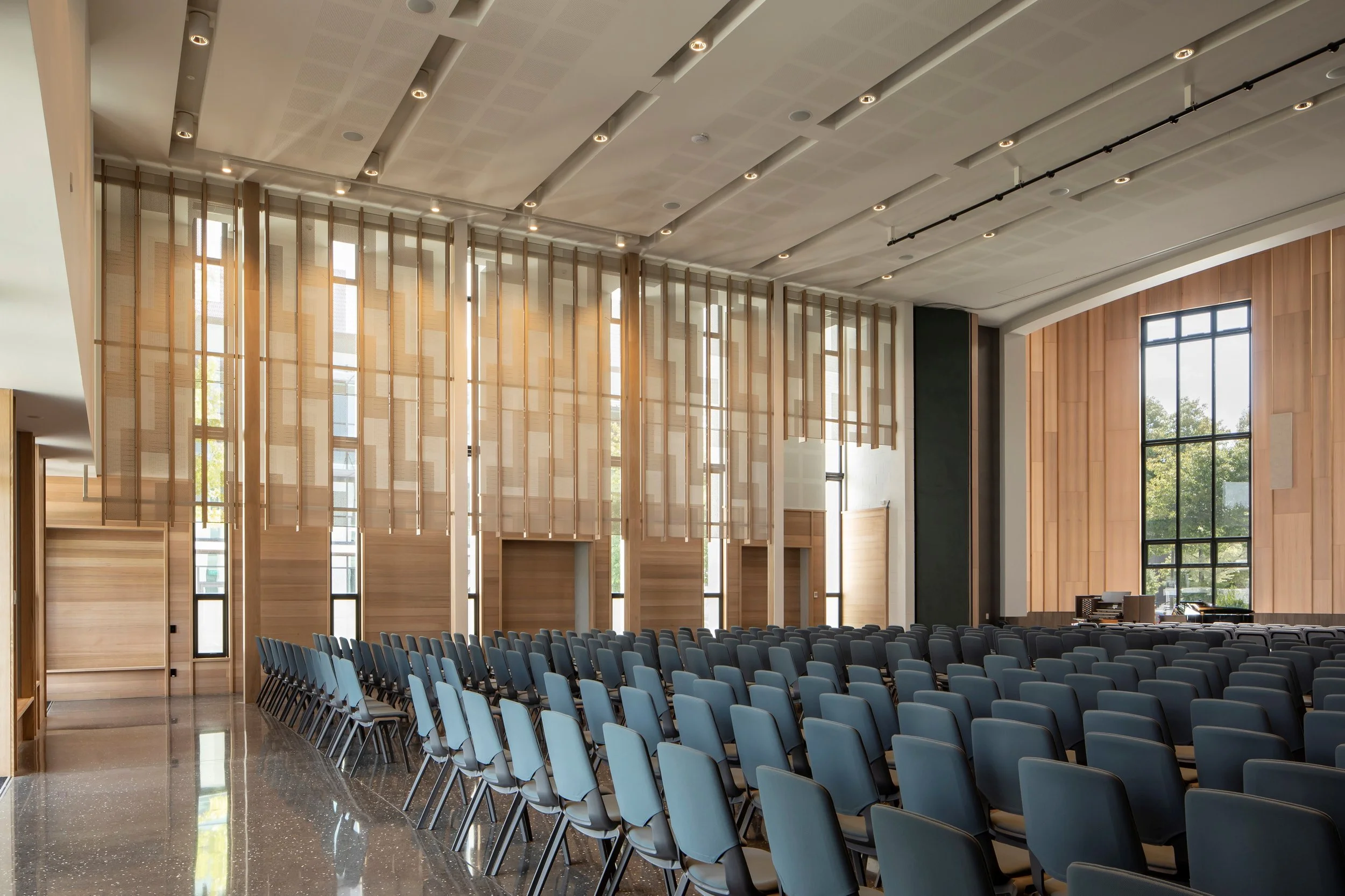 Aldersgate auditorium with timber and light-filled areas